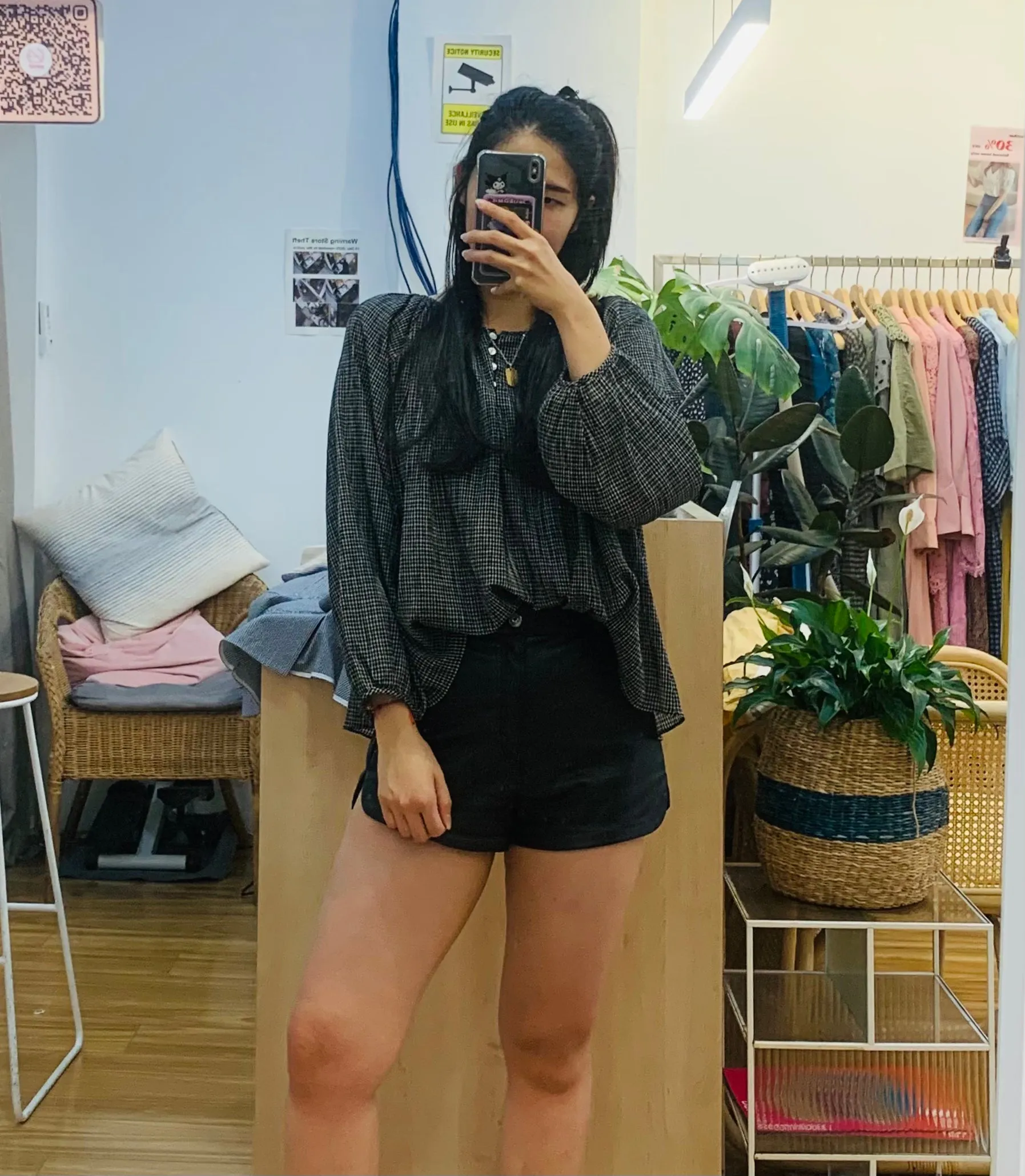 100% linen puffy black top