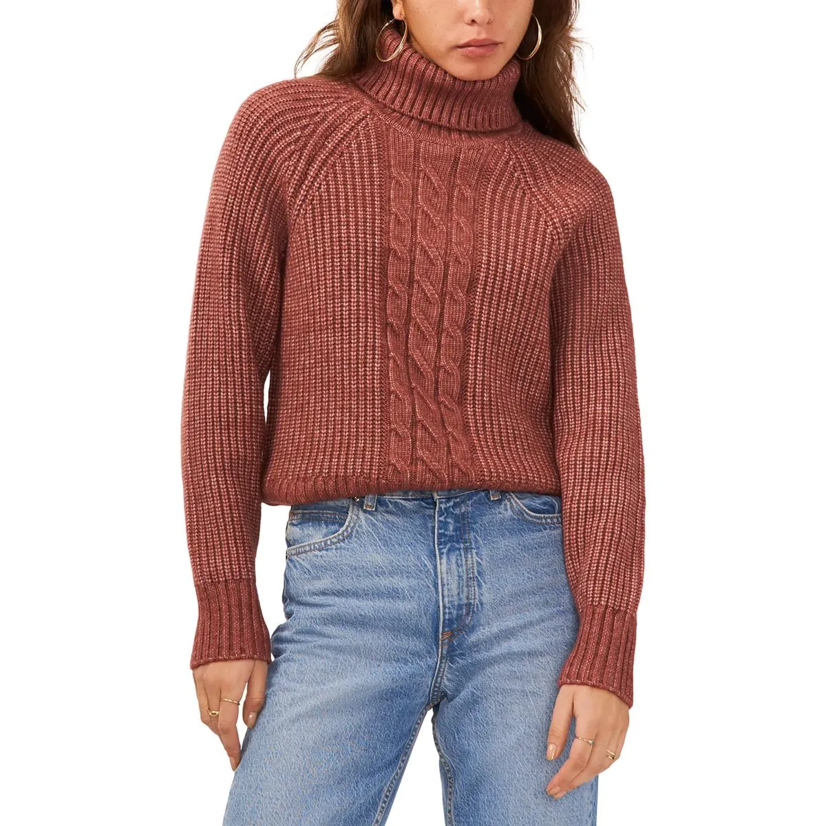 1.State Womens Knit Ribbed Trim Turtleneck Sweater