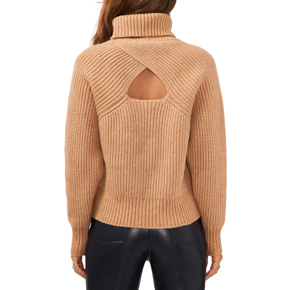 1.State Womens Knit Ribbed Trim Turtleneck Sweater