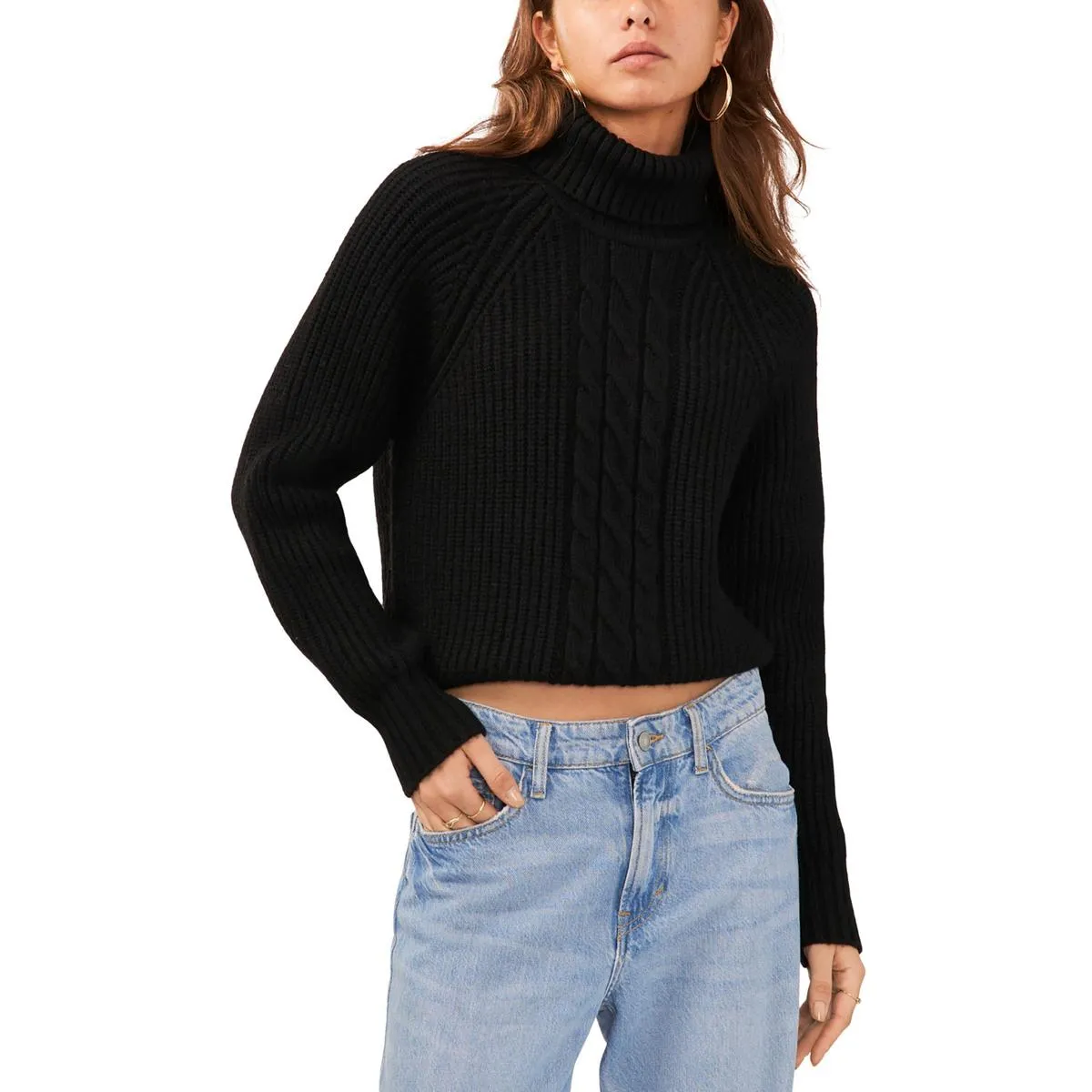 1.State Womens Knit Ribbed Trim Turtleneck Sweater