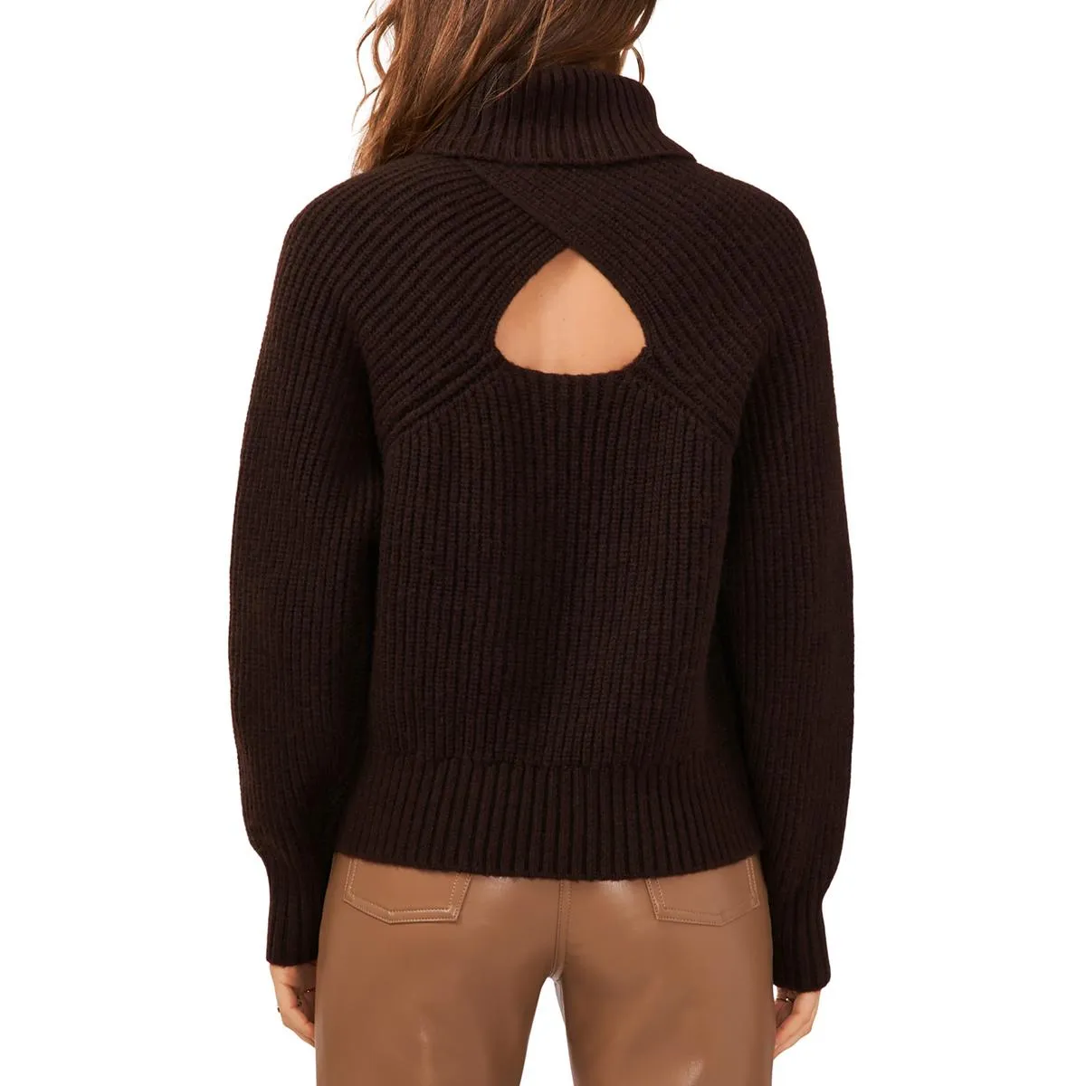 1.State Womens Knit Ribbed Trim Turtleneck Sweater