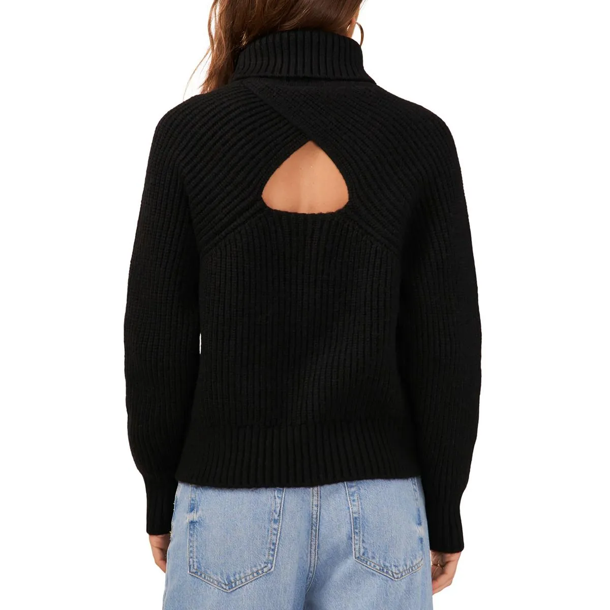 1.State Womens Knit Ribbed Trim Turtleneck Sweater