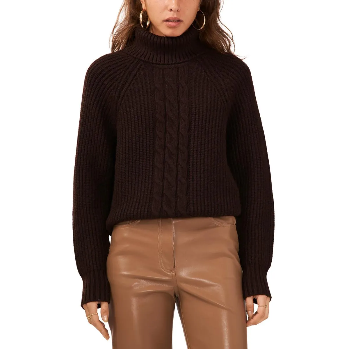 1.State Womens Knit Ribbed Trim Turtleneck Sweater
