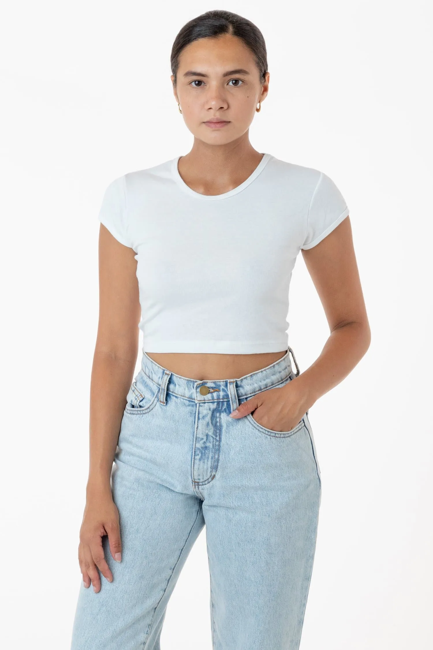 43035 - Cap Sleeve Baby Rib Crop Top