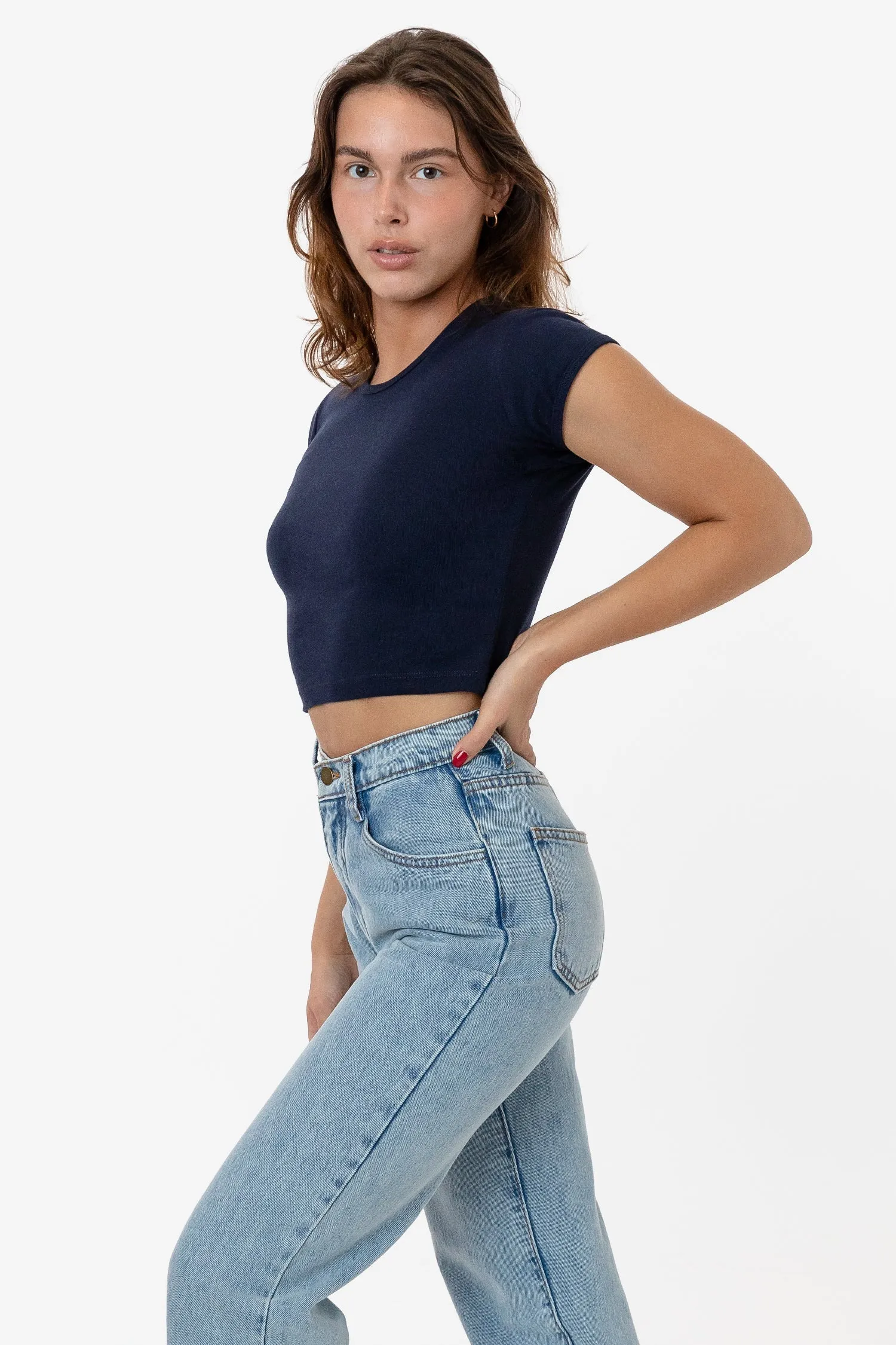 43035 - Cap Sleeve Baby Rib Crop Top