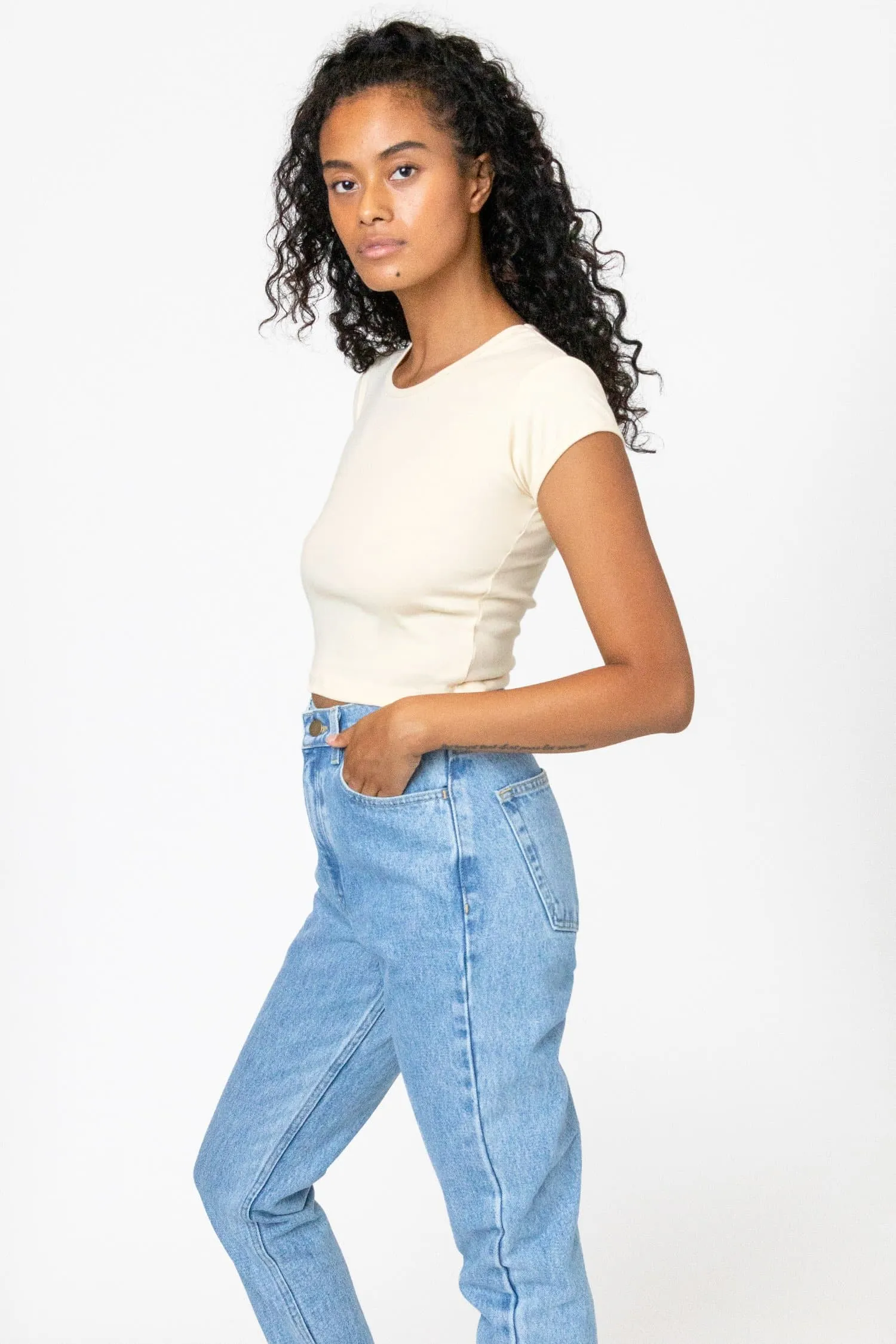 43035 - Cap Sleeve Baby Rib Crop Top
