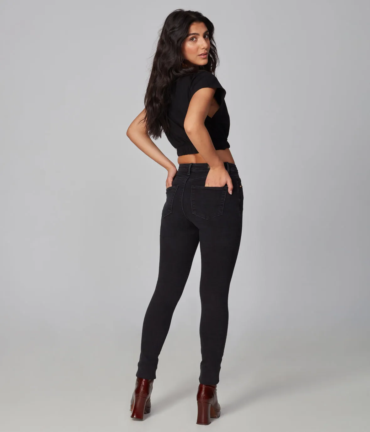 ALEXA-WBLK High Rise Skinny Jeans