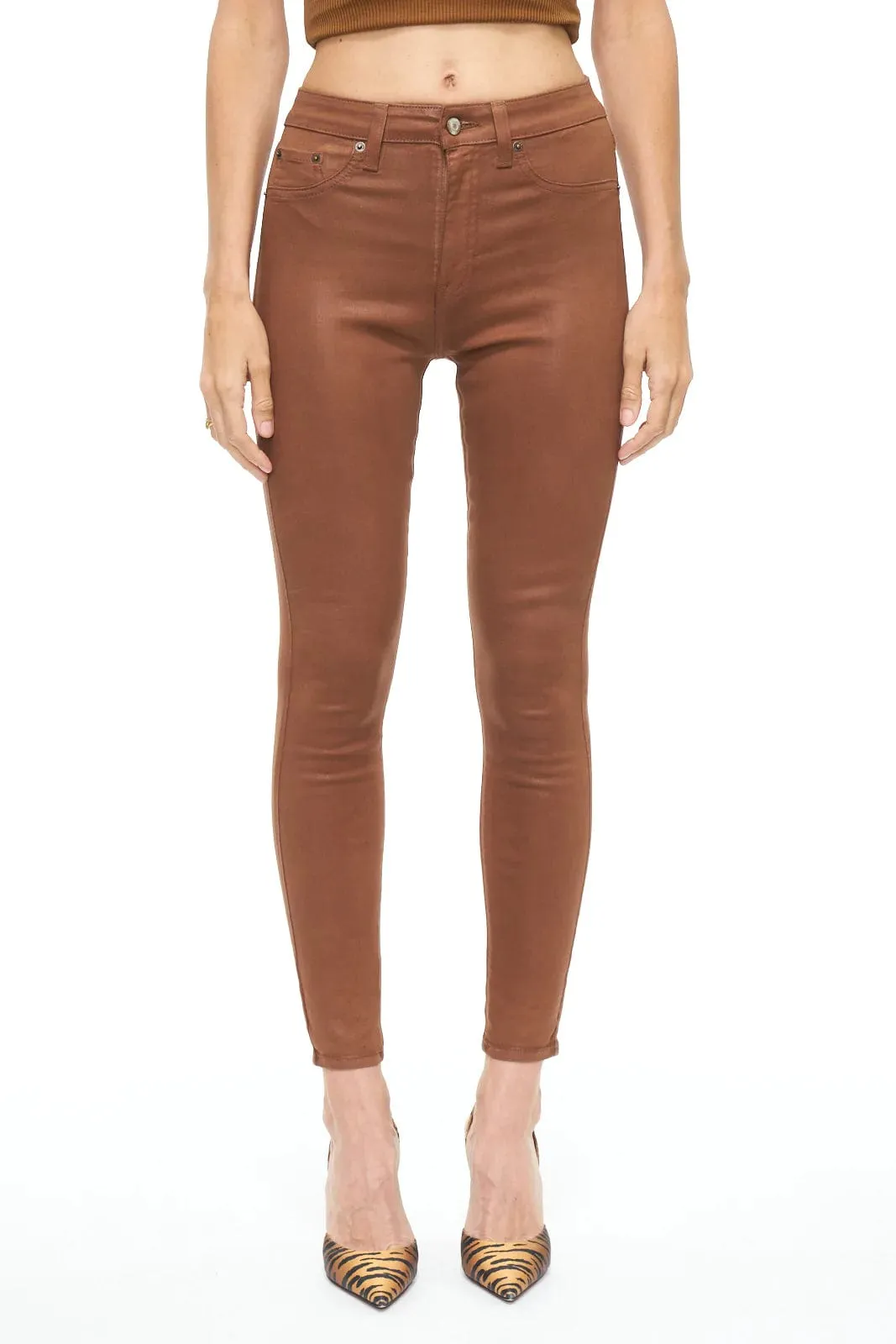 Aline High Rise Skinny Coated Cognac