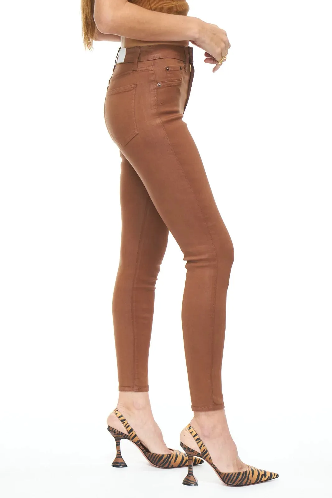 Aline High Rise Skinny Coated Cognac