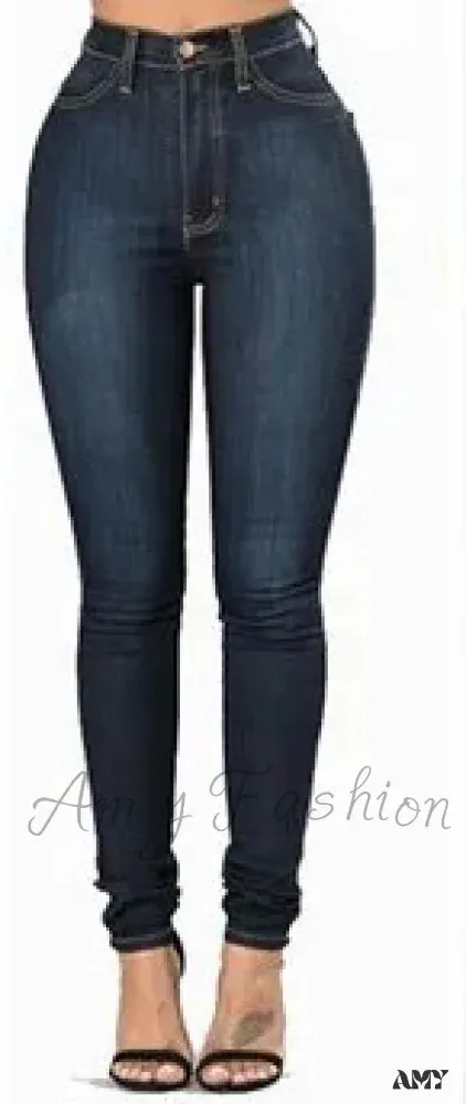Amy Fashion - Blue Women High Waist Slim Fit Denim Pencil Pants Vintage Bootcut Pull-on Skinny Jean