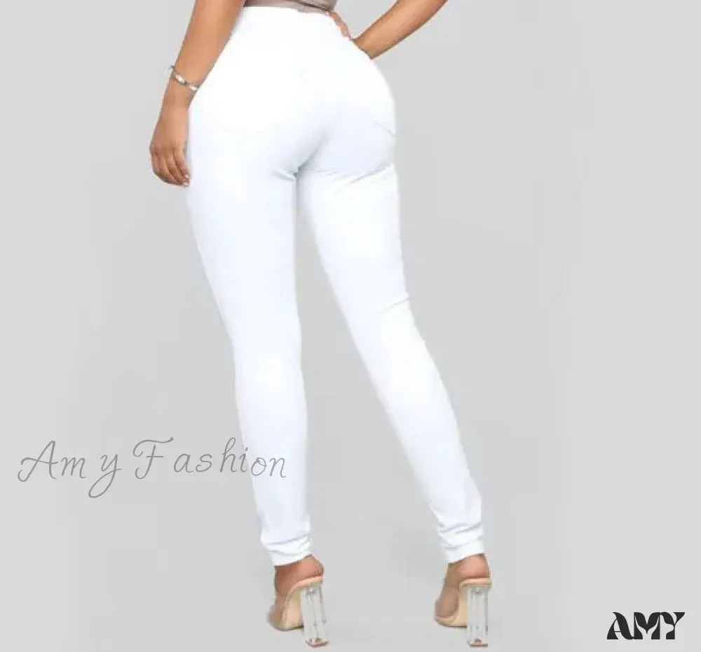 Amy Fashion - Blue Women High Waist Slim Fit Denim Pencil Pants Vintage Bootcut Pull-on Skinny Jean