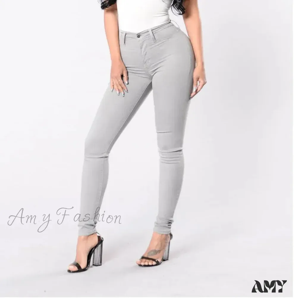 Amy Fashion - Blue Women High Waist Slim Fit Denim Pencil Pants Vintage Bootcut Pull-on Skinny Jean