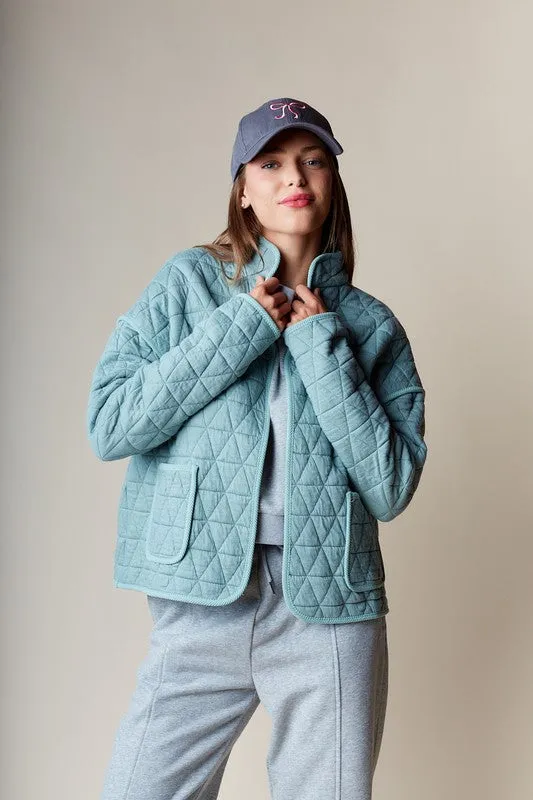 Amy Long Sleeve Open Front Quilted Shacket Sage