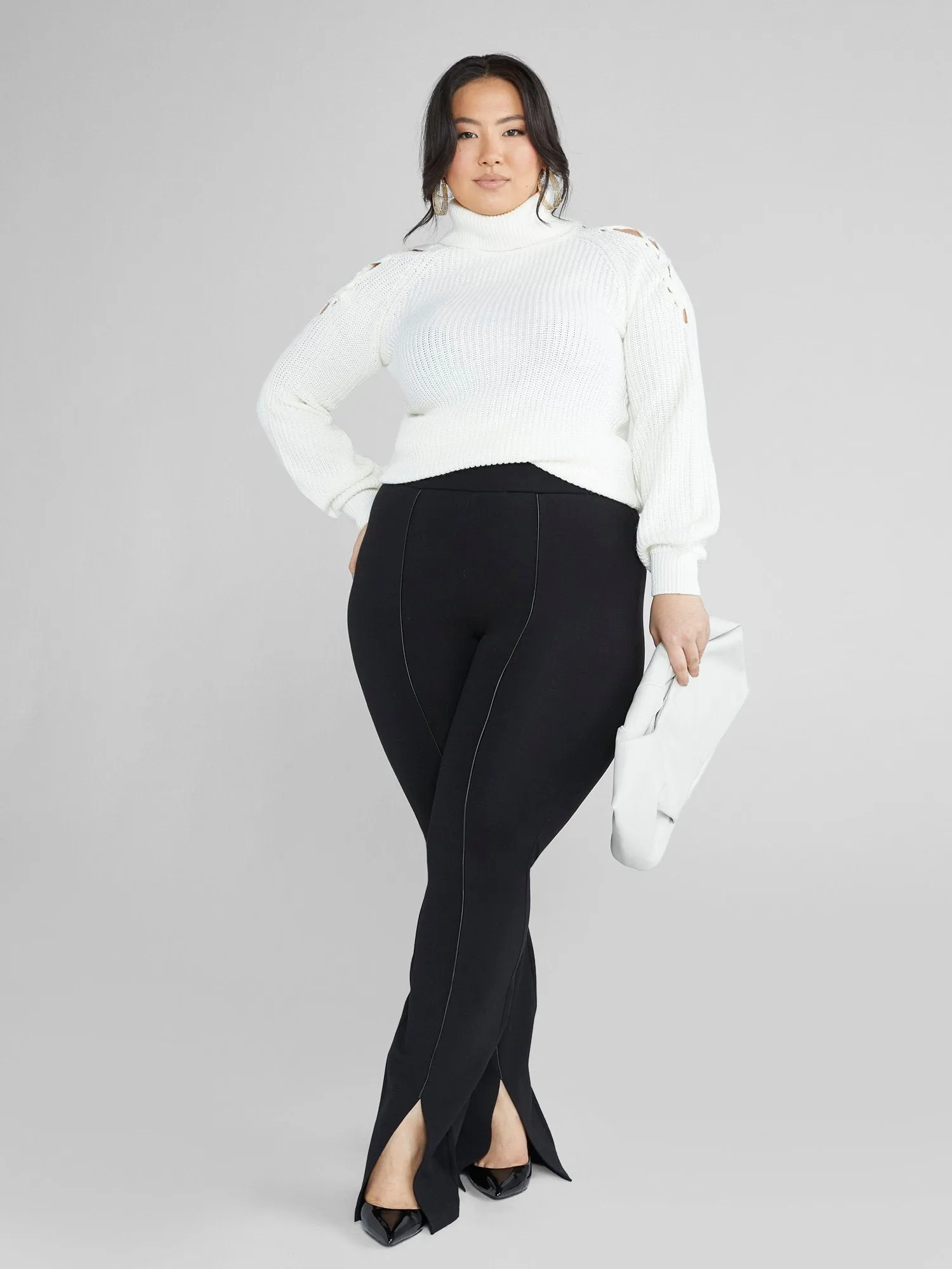 Ava Lace-Up Shoulder Turtleneck Sweater