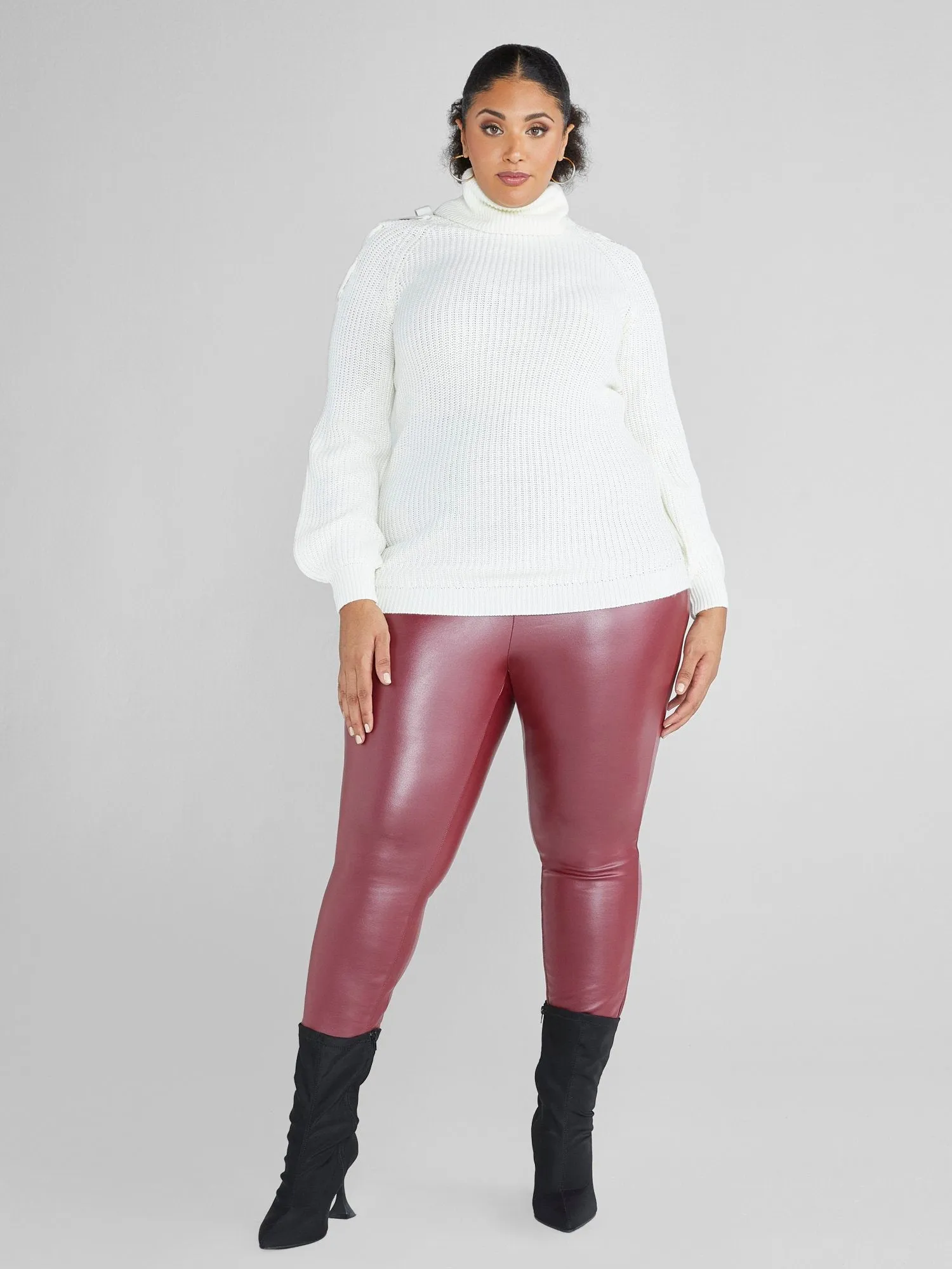Ava Lace-Up Shoulder Turtleneck Sweater