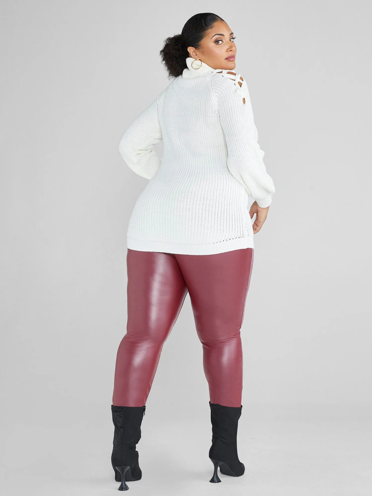 Ava Lace-Up Shoulder Turtleneck Sweater