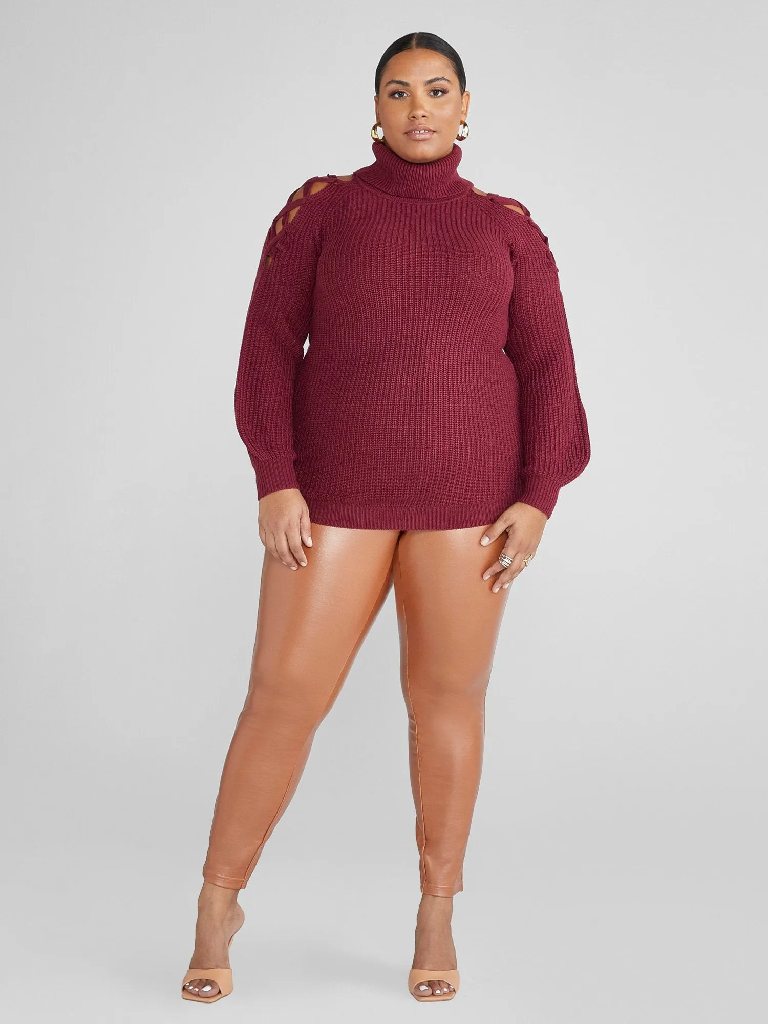 Ava Lace-Up Shoulder Turtleneck Sweater