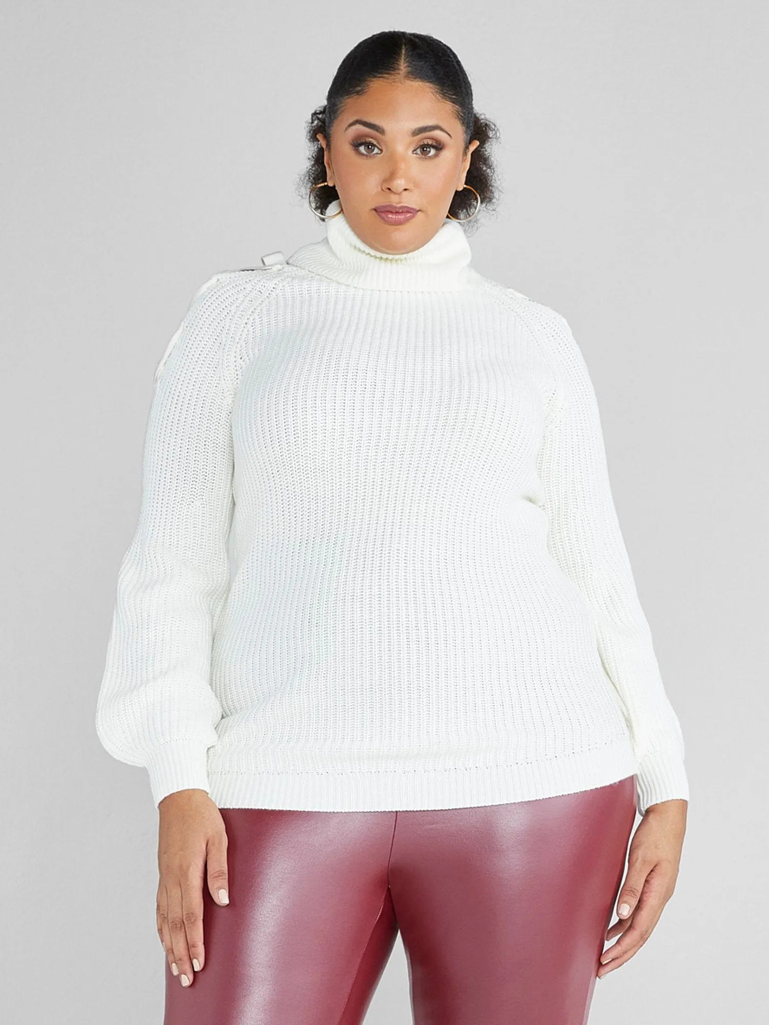 Ava Lace-Up Shoulder Turtleneck Sweater