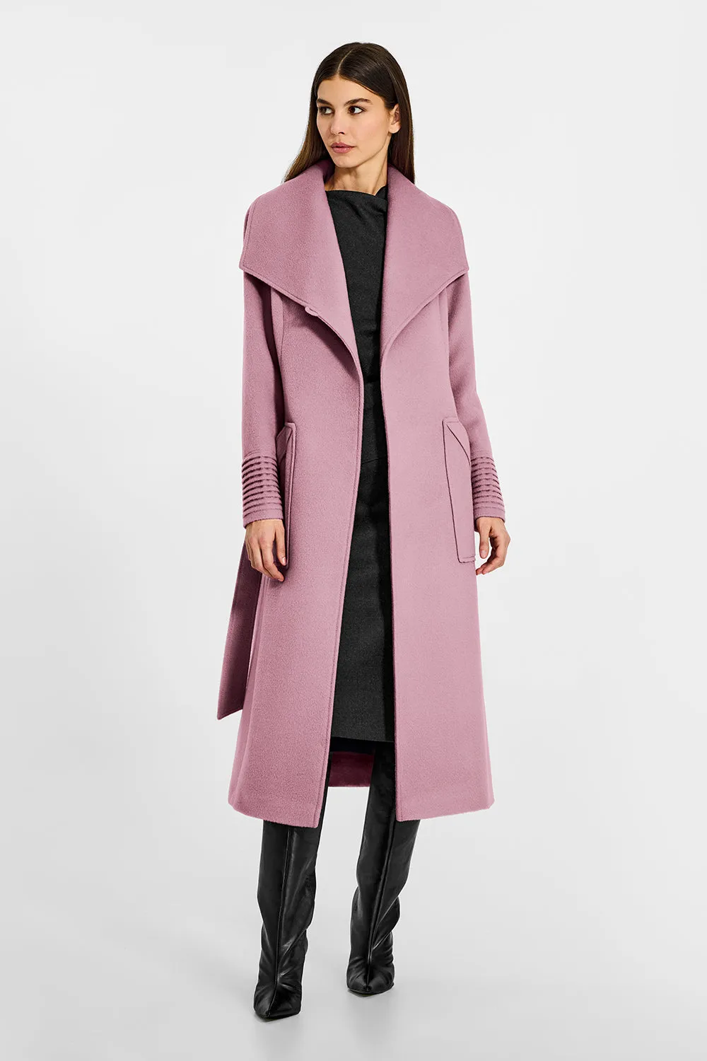 Baby Alpaca Long Wide Collar Wrap Coat