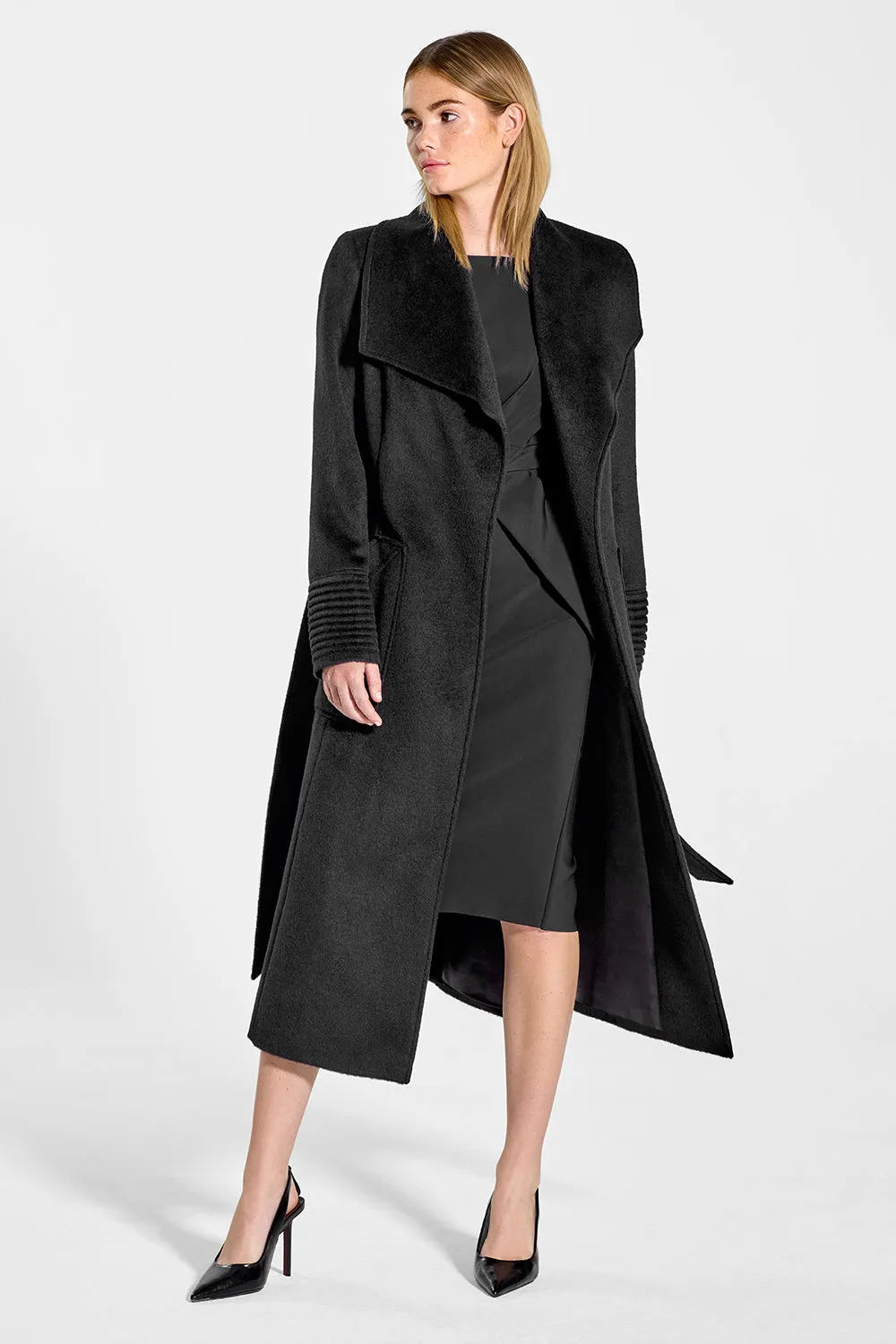 Baby Alpaca Long Wide Collar Wrap Coat