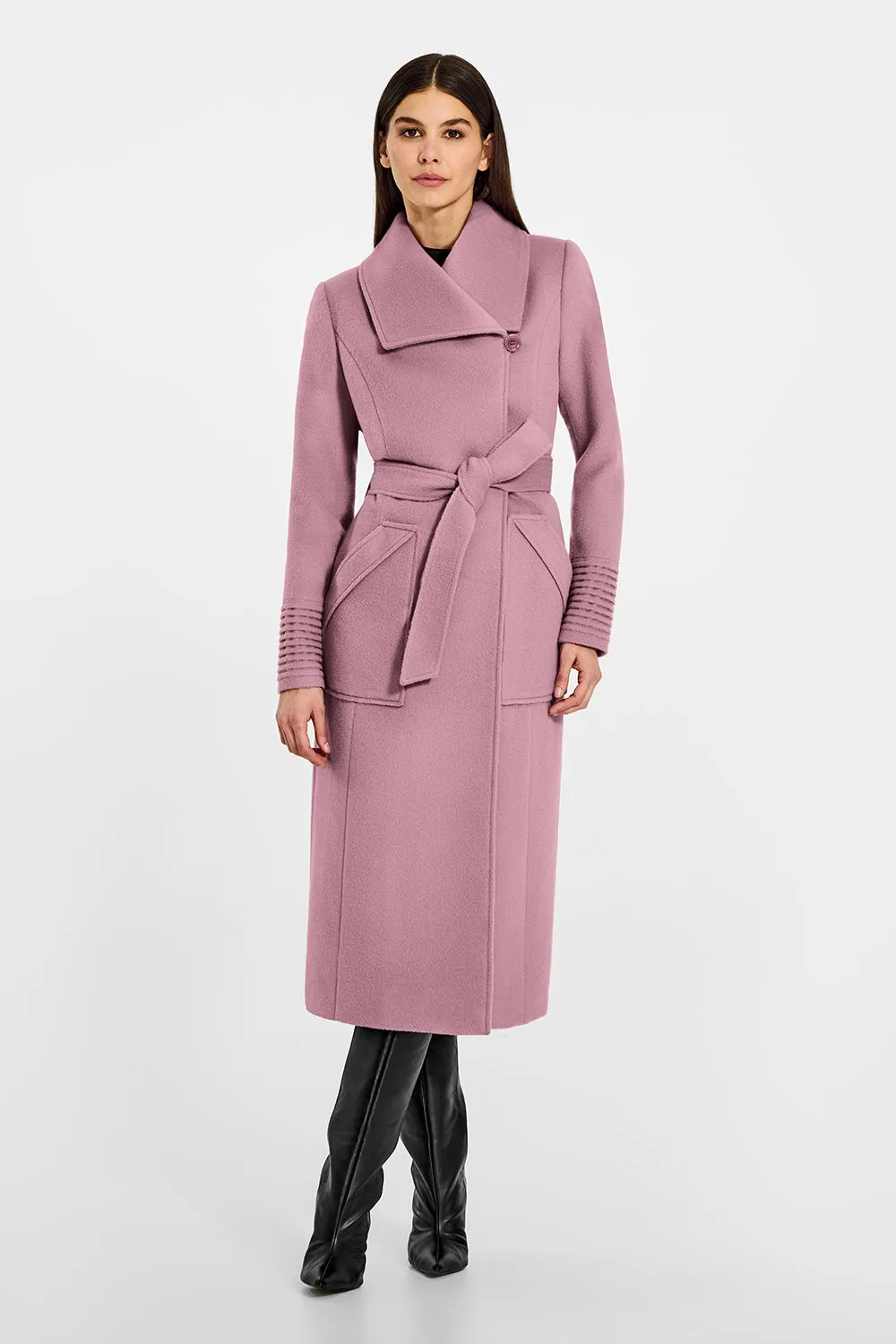 Baby Alpaca Long Wide Collar Wrap Coat