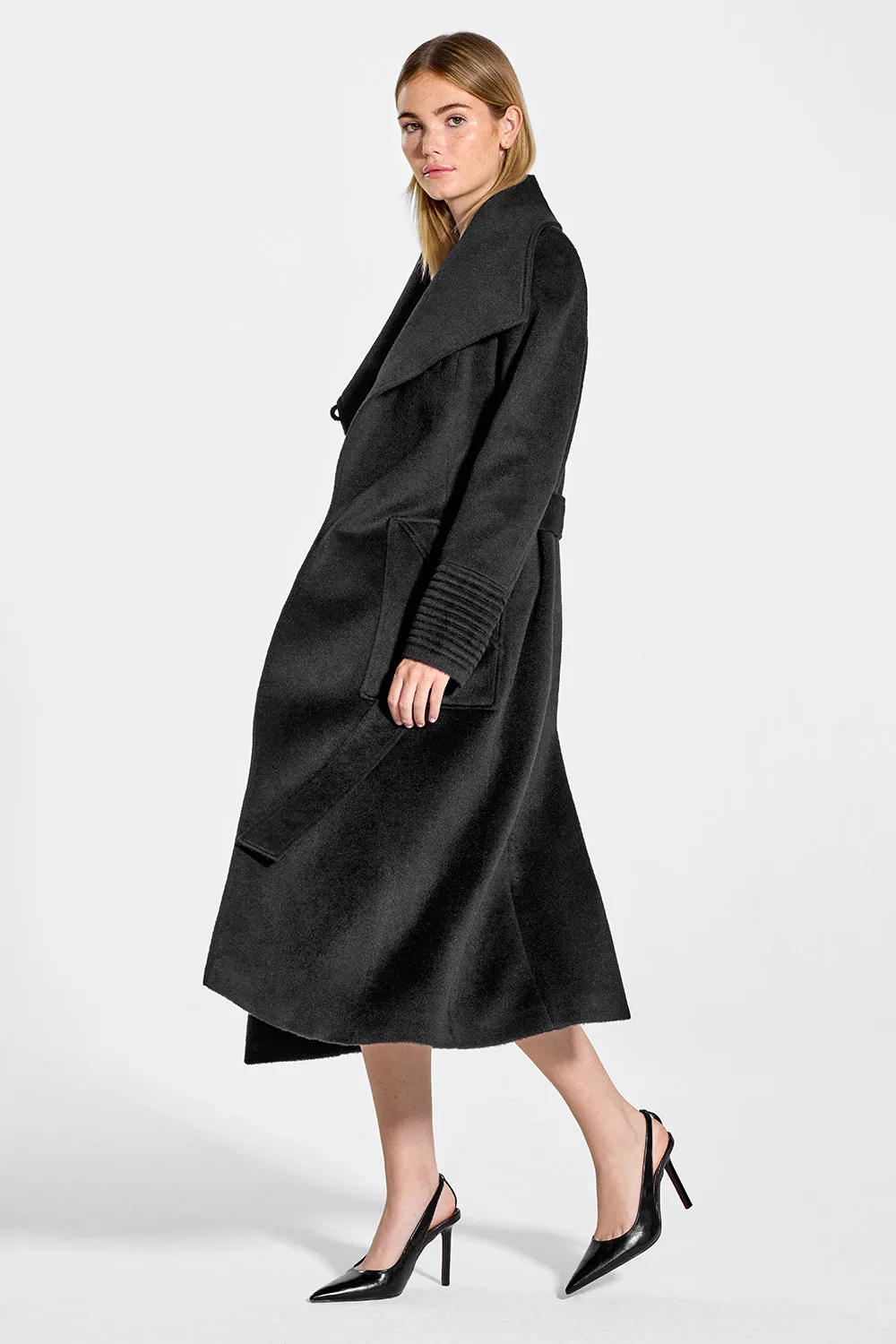 Baby Alpaca Long Wide Collar Wrap Coat