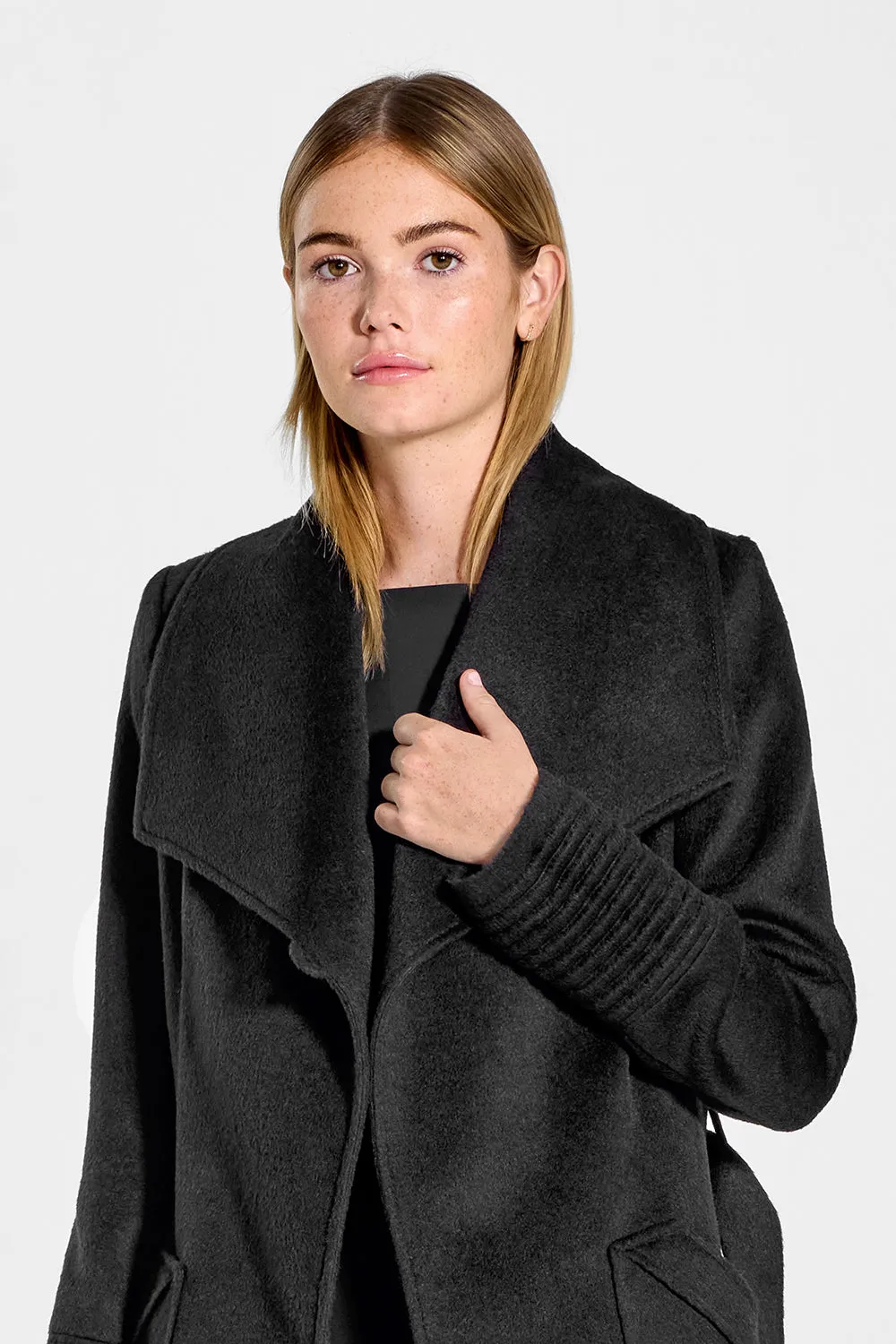 Baby Alpaca Long Wide Collar Wrap Coat