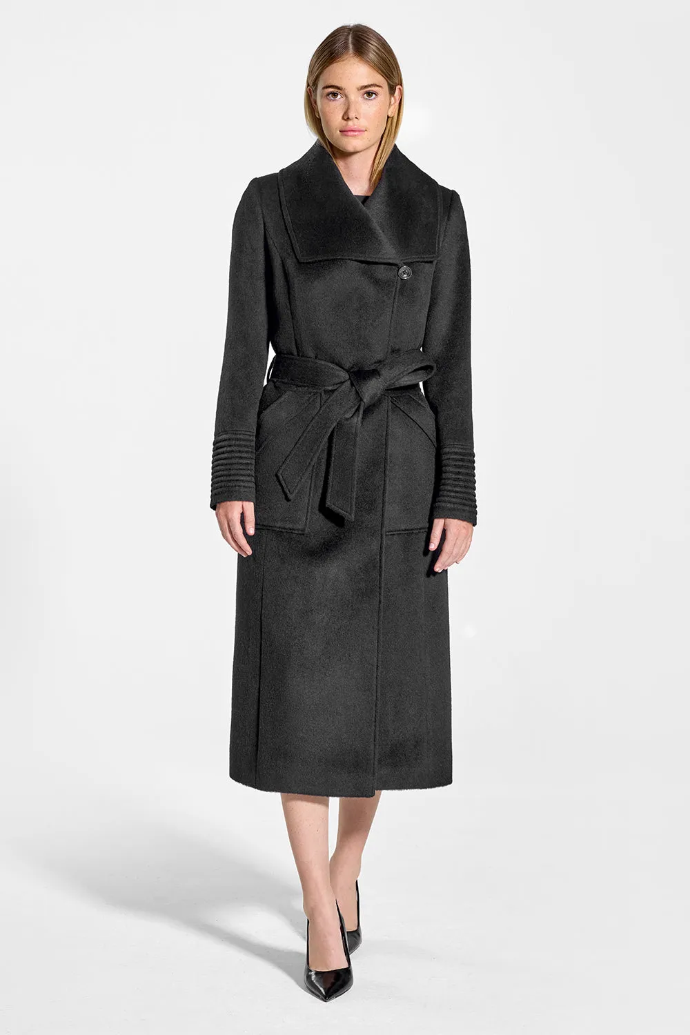Baby Alpaca Long Wide Collar Wrap Coat