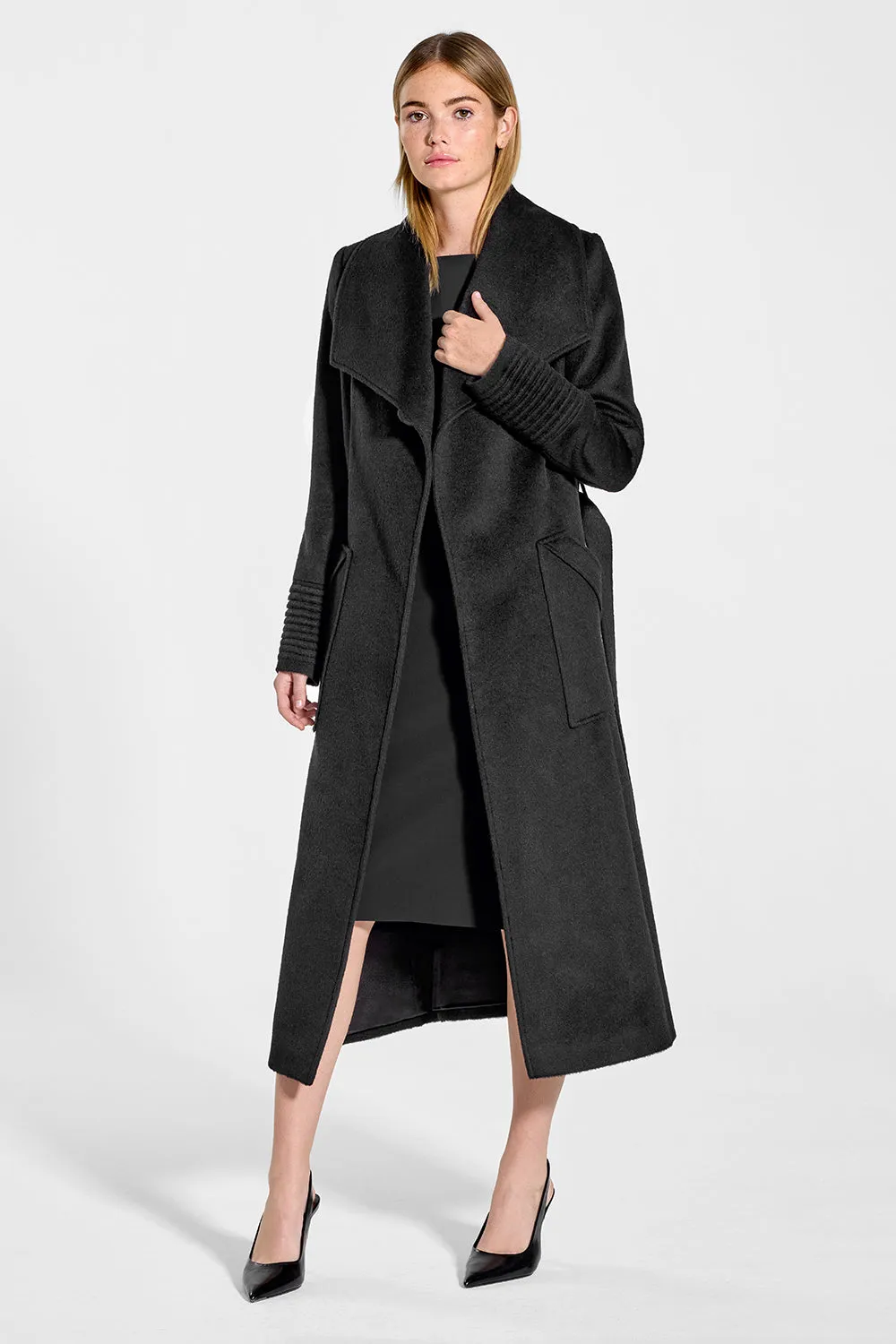 Baby Alpaca Long Wide Collar Wrap Coat