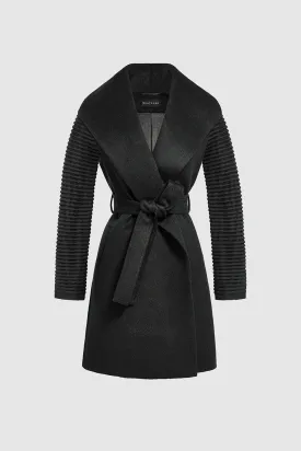 Baby Alpaca Mid Length Shawl Collar Wrap Coat with Ribbed Sleeves