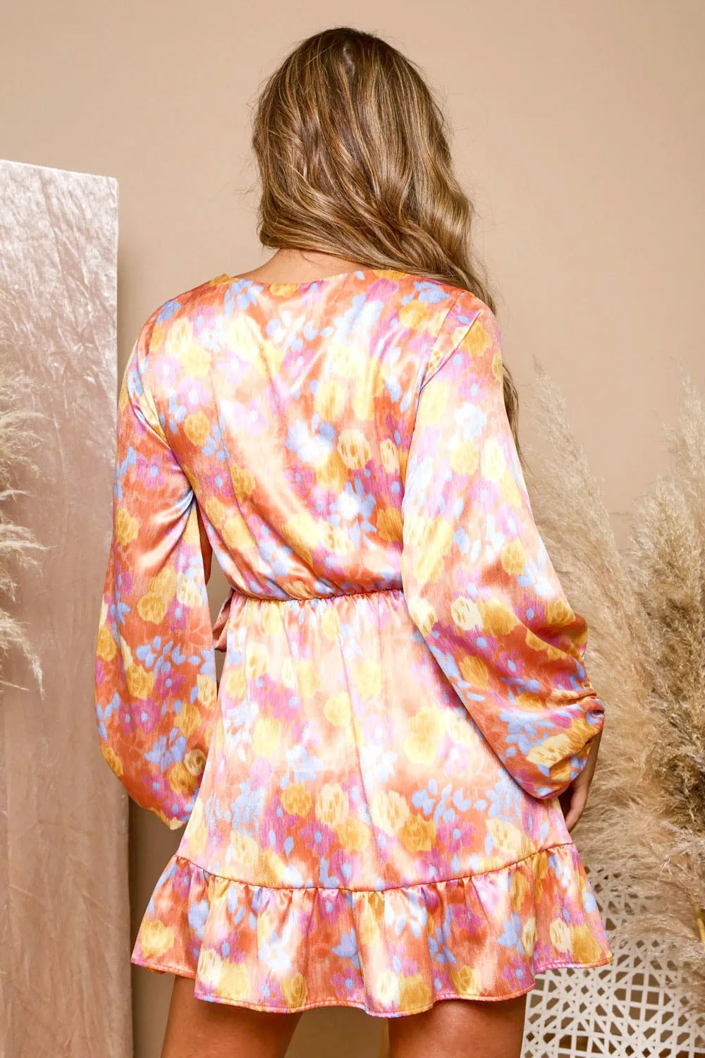 BALLOON SLEEVE PRINTED MINI DRESS | MULTI