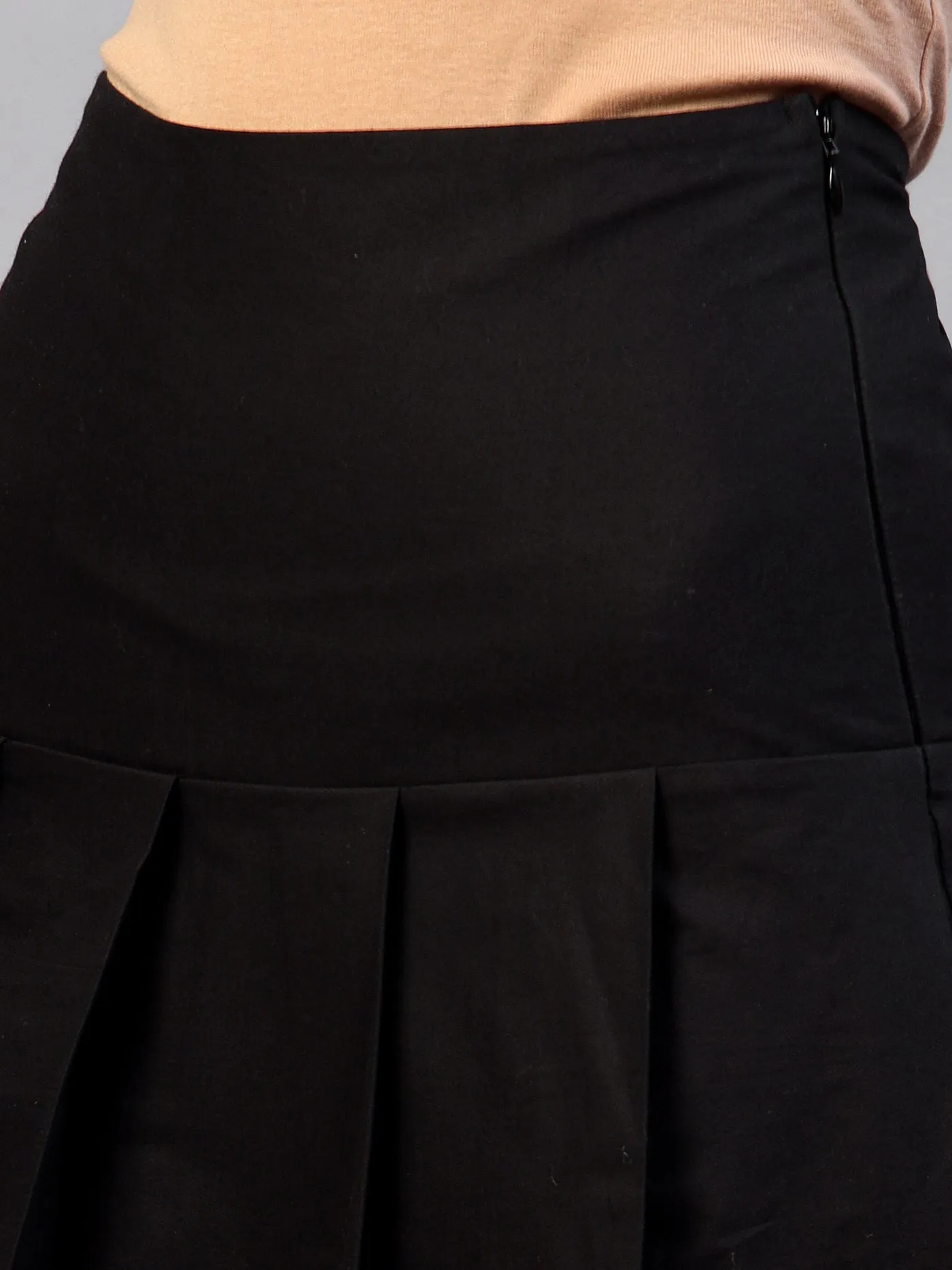 Black Pleated A-Line Mini Skirt | Elastic Waistband, Flared Hem