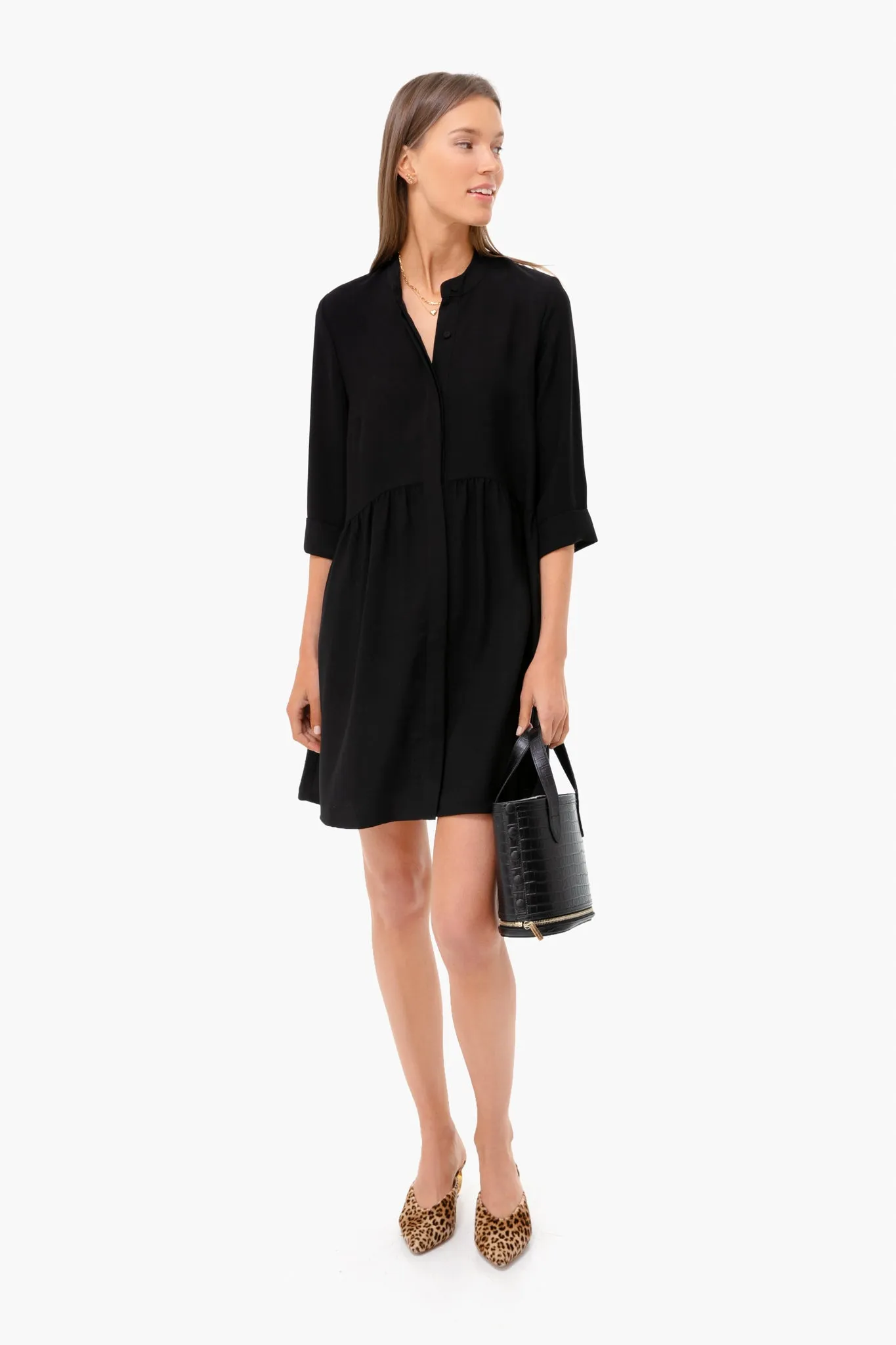 Black Silk Royal Shirt Dress