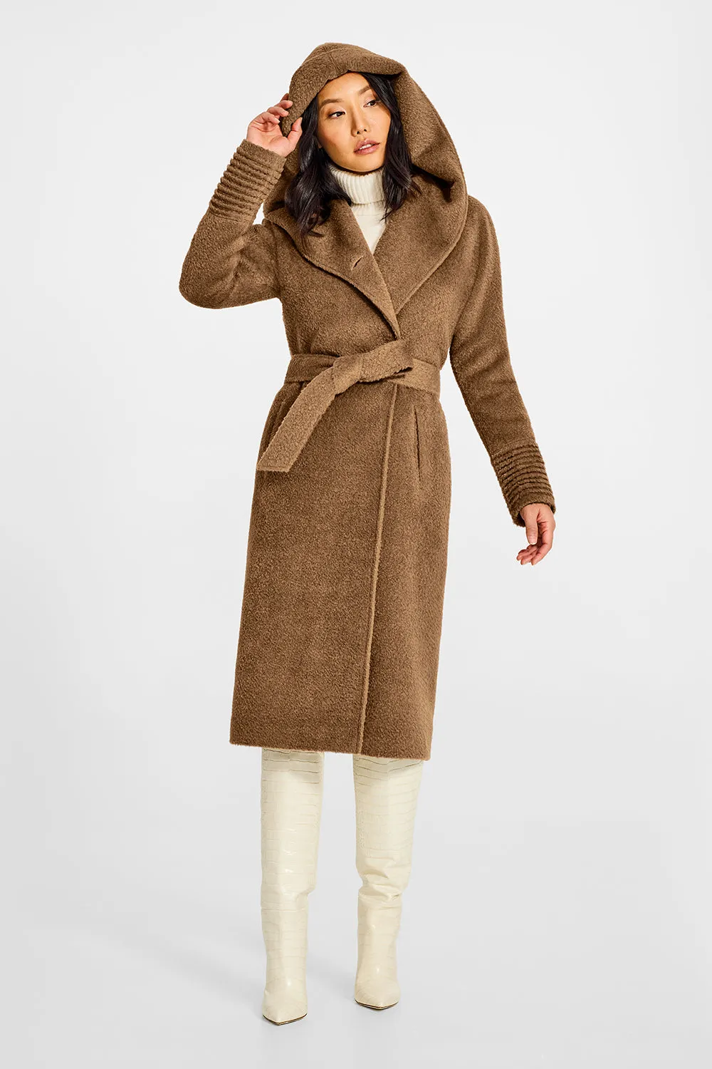 Bouclé Alpaca Long Hooded Coat