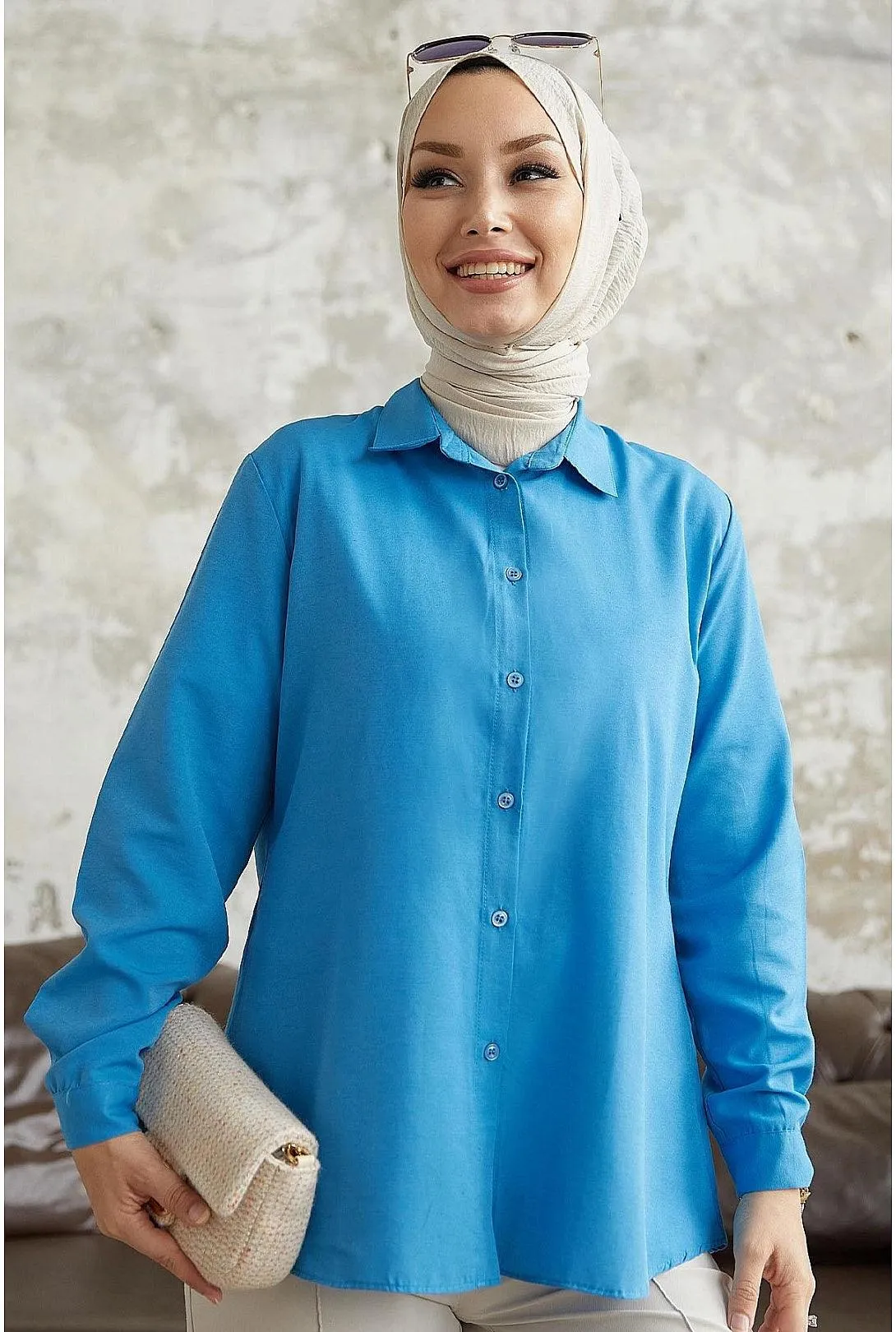 Classic Collar Long Sleeve Women's Shirt | Blue Shirt