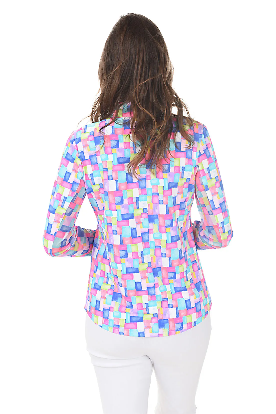 Colorful Cubes Cooling UPF50  Mock Neck Top