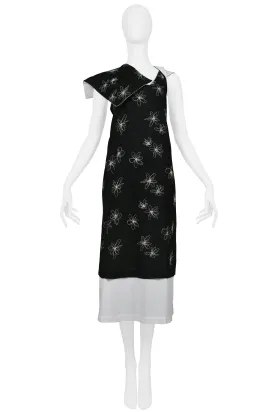 COMME DES GARCONS BLACK & WHITE HEM EMBROIDERED FLOWER DRESS 1999