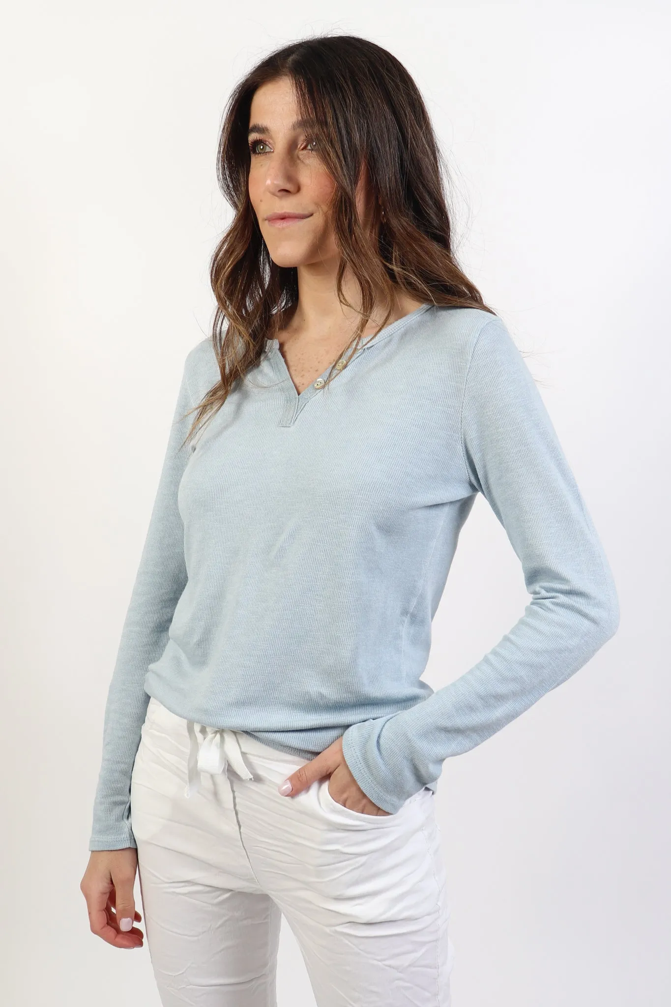 Cotton Slub Henley Top