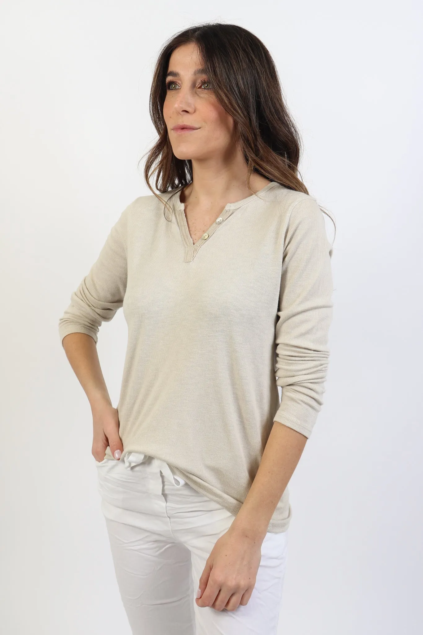 Cotton Slub Henley Top