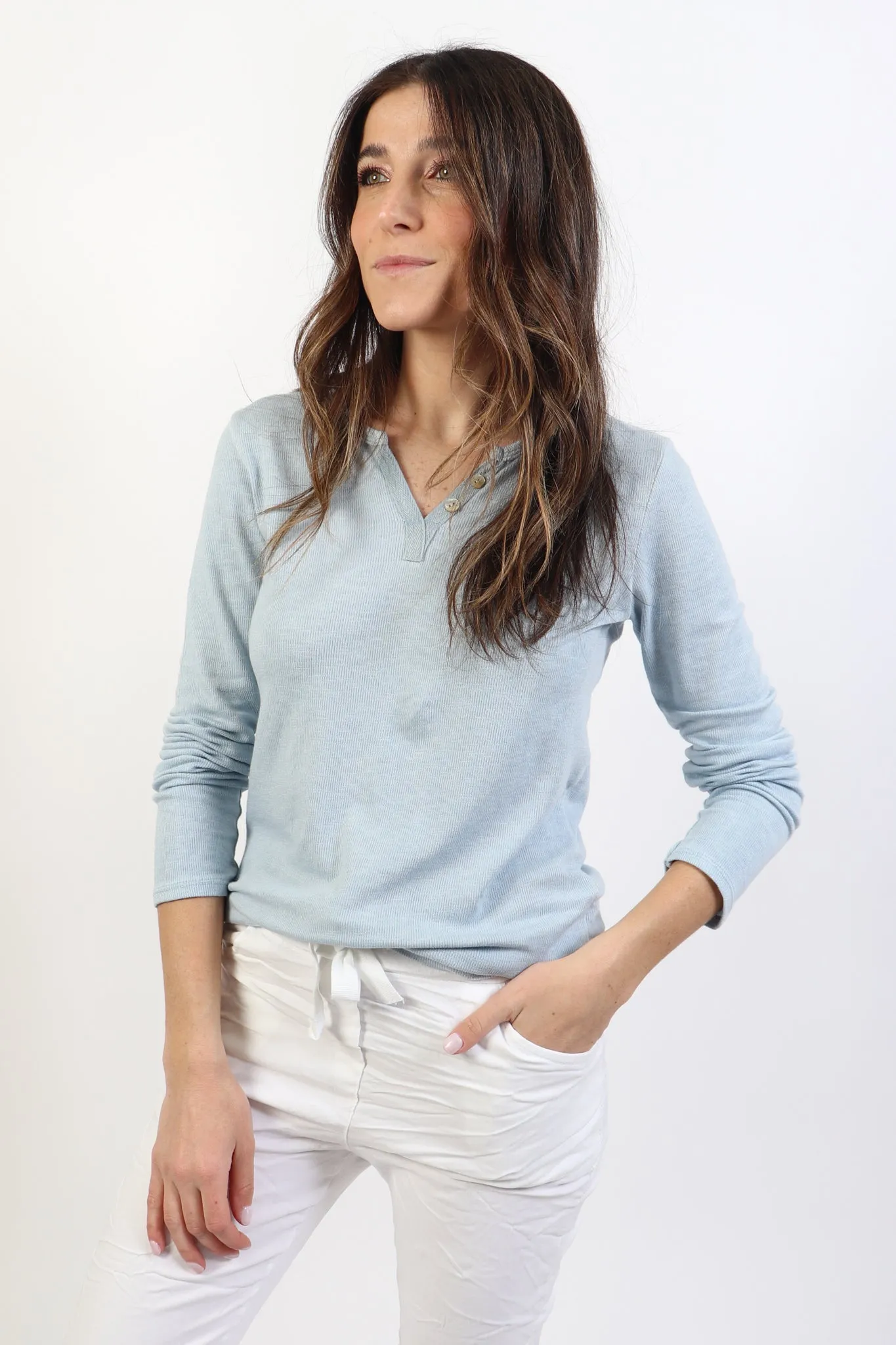Cotton Slub Henley Top
