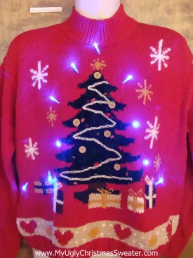 Crafty 80s Tree and Heart Themed Light Up Ugly Xmas Sweater