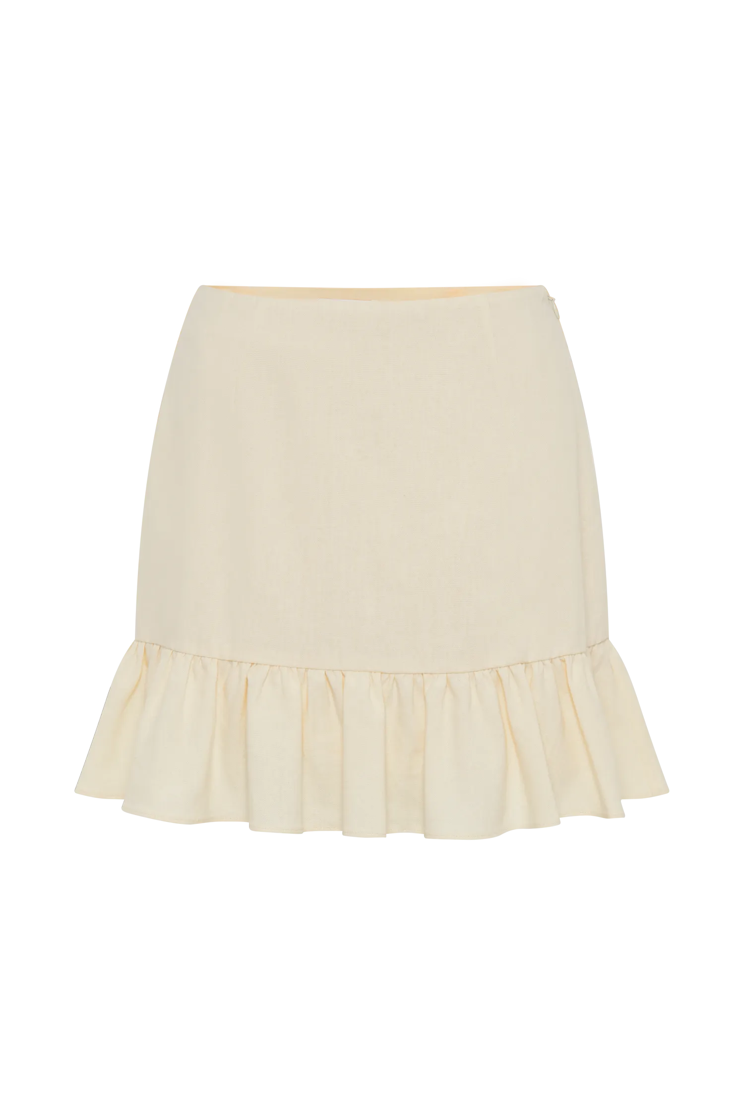 Delfina Linen Mini Skirt With Ruffle - Lemon Sherbet