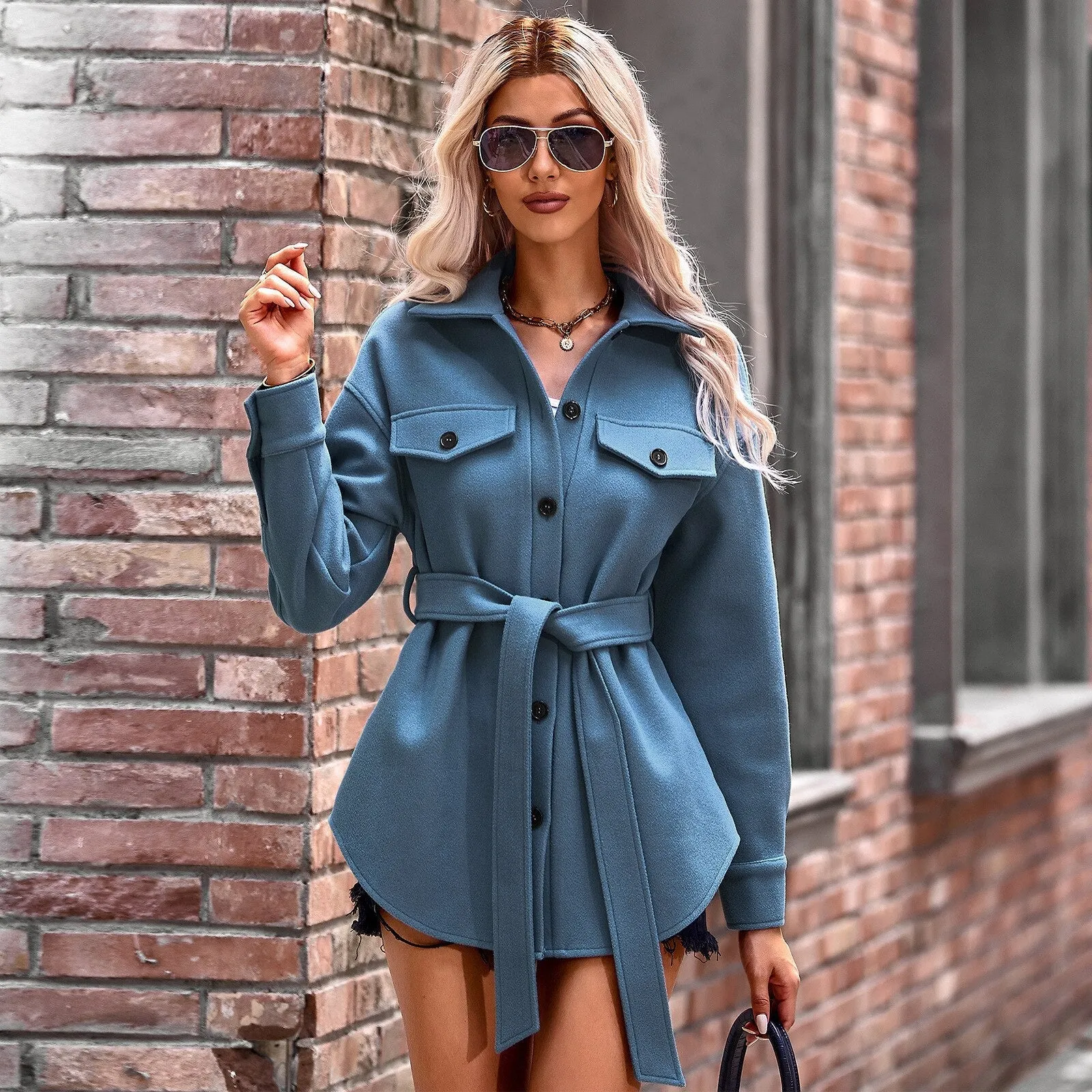 DressBetty - Elegant Long Sleeve Knit Casual Wool Coat