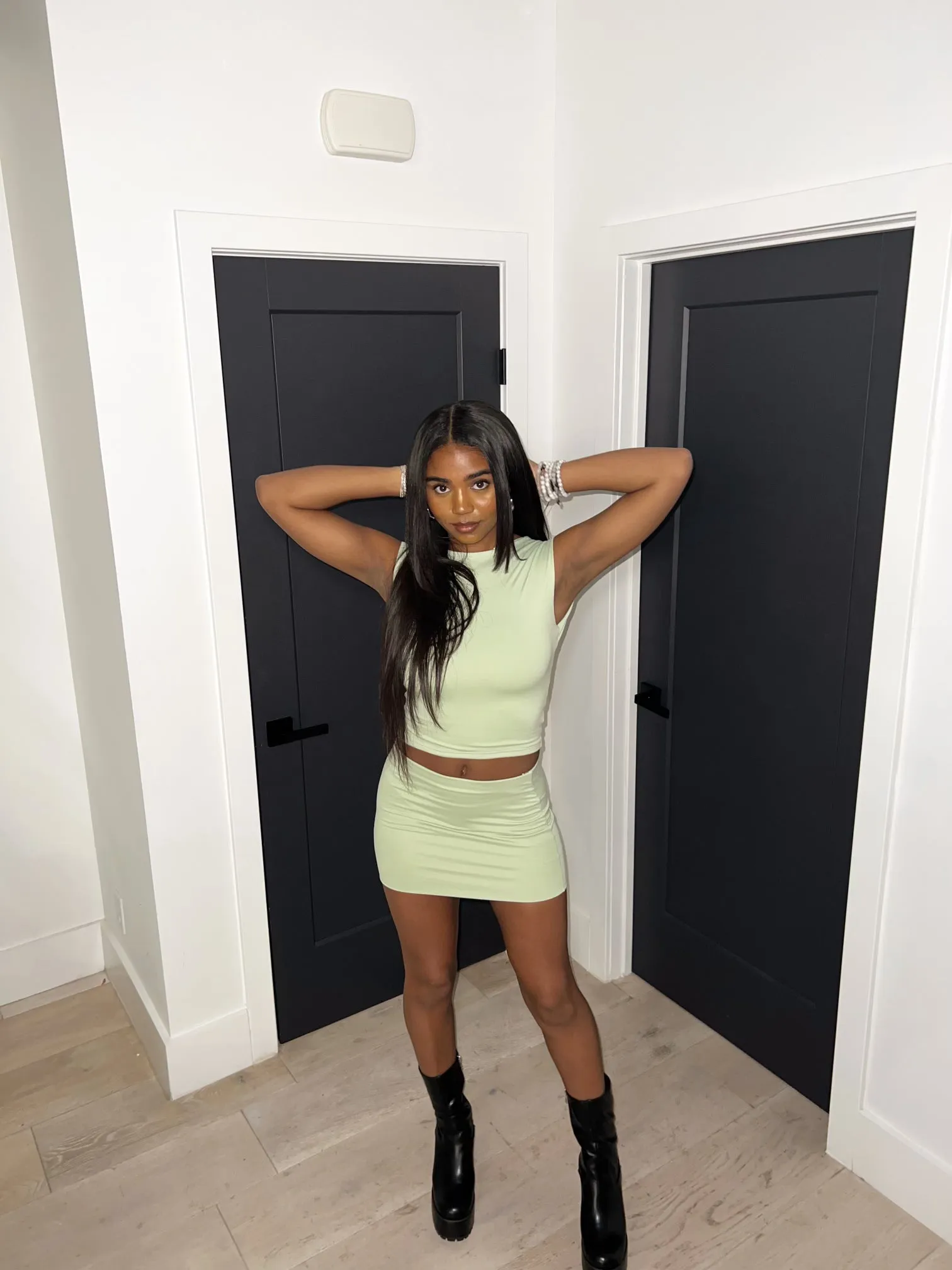 Dulce Open Back Mini Skirt Set (Sage Green)