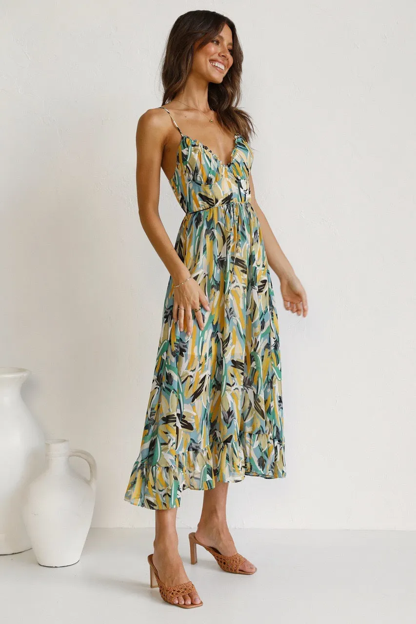 Elastic Waist Floral Print Casual Dress