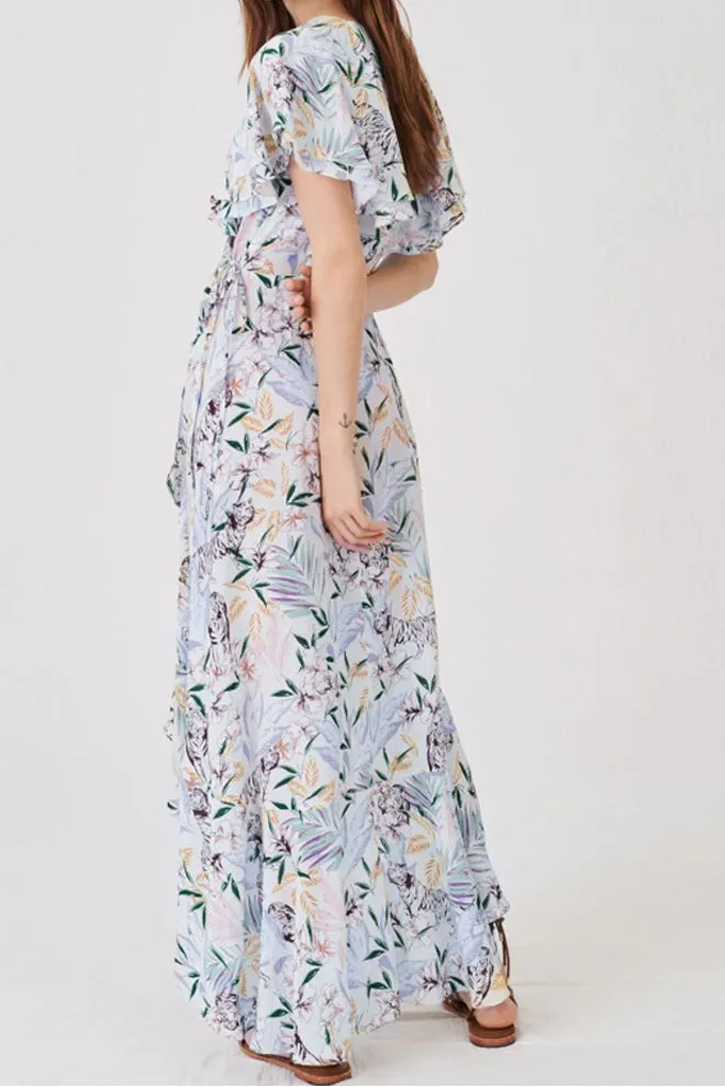 Flair Sleeve Ruffle Floral Printed Dress
