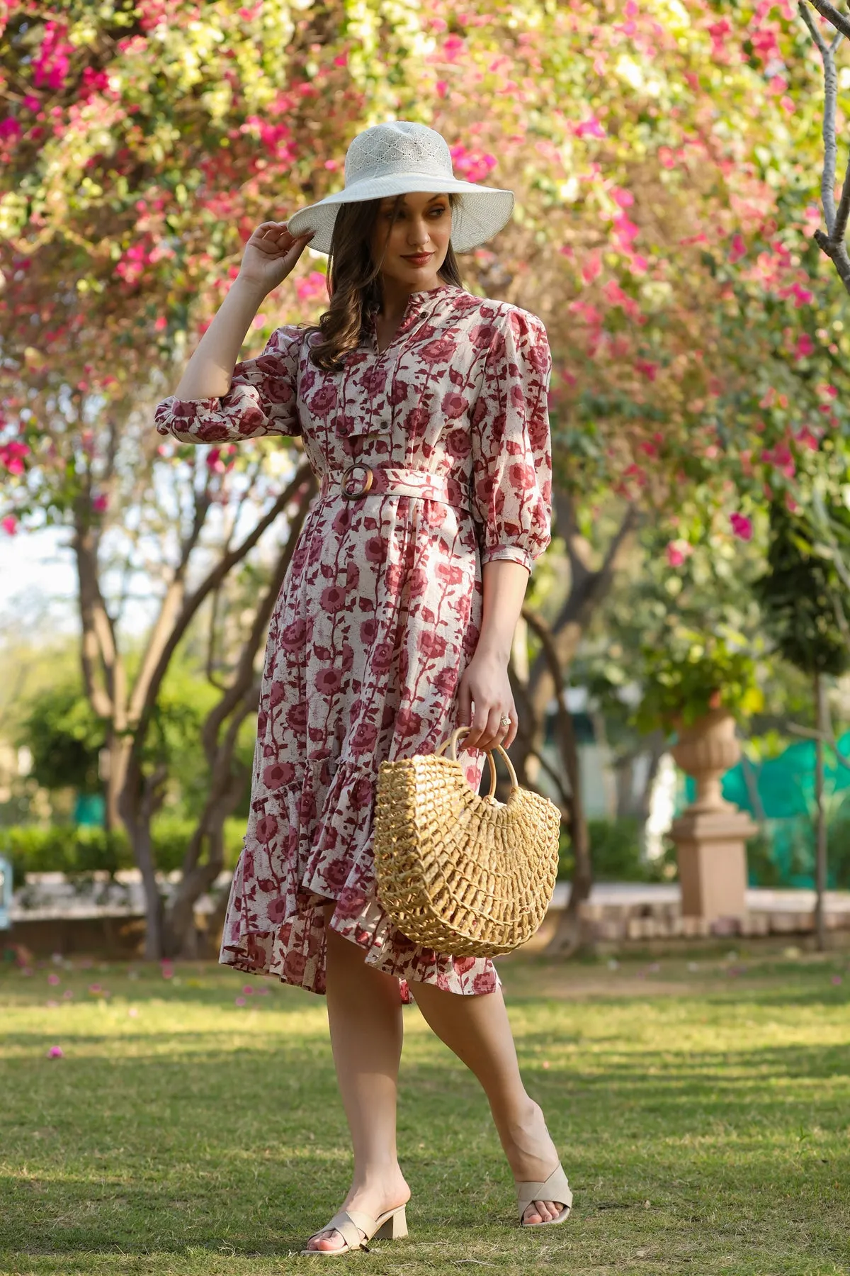 Floral Maroon Twines Cotton Dress
