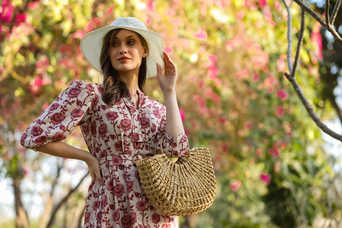 Floral Maroon Twines Cotton Dress