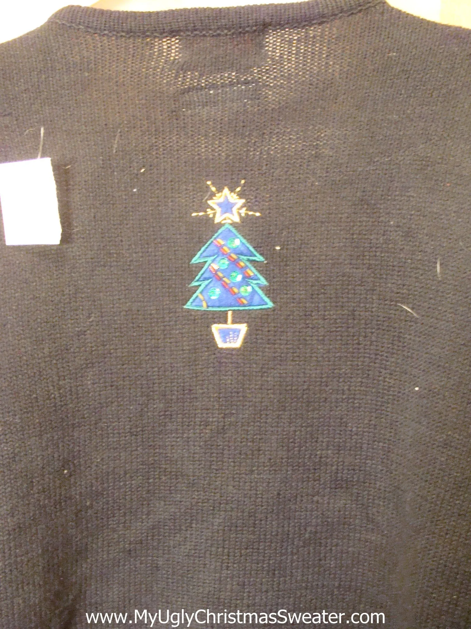 Funny Christmas Sweater with Lights Colorful Buttons and Trees