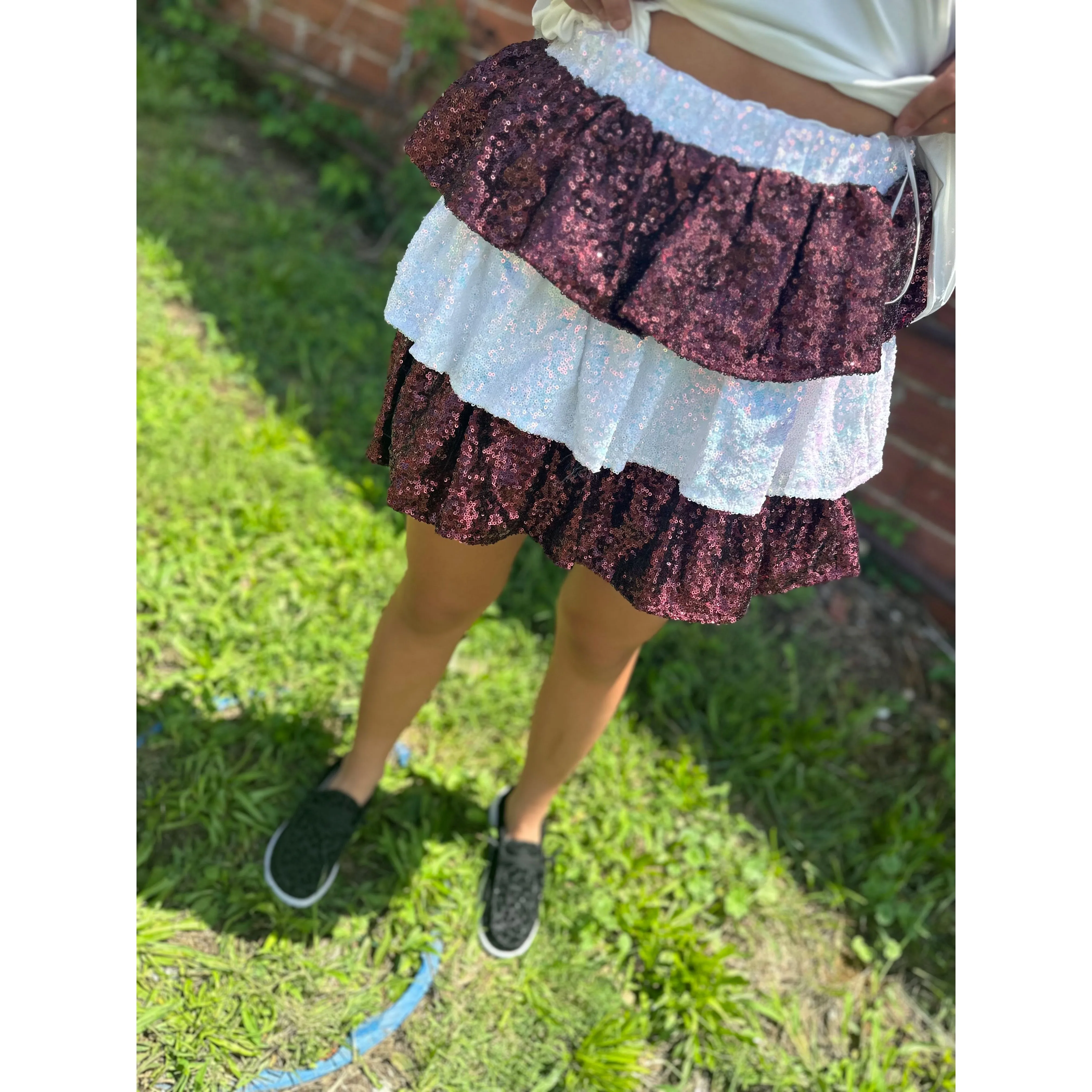 GO BIG MAROON   Sequin Skirt